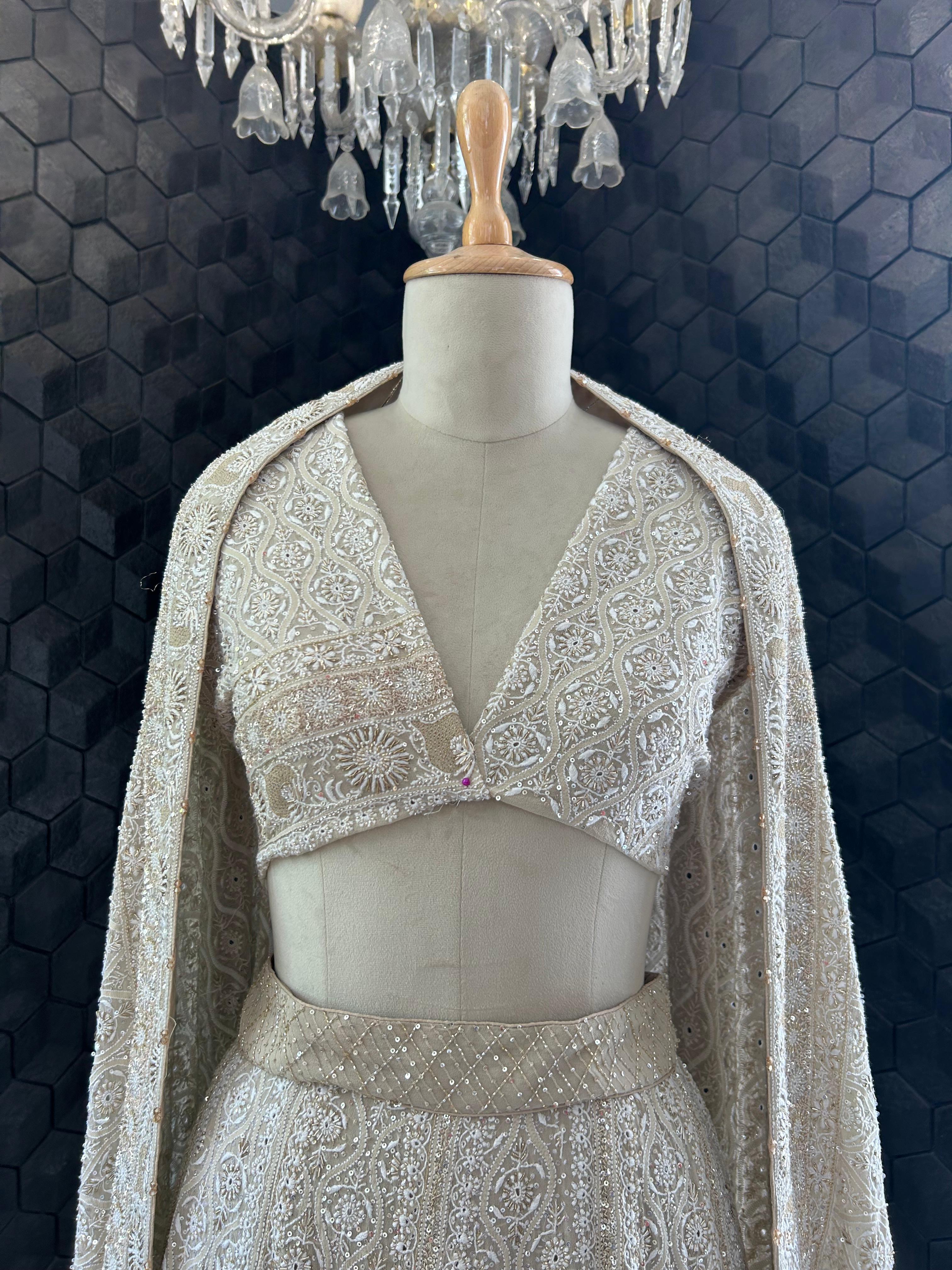 Ivory Georgette Ek -Taar Chikankari Lehenga Set