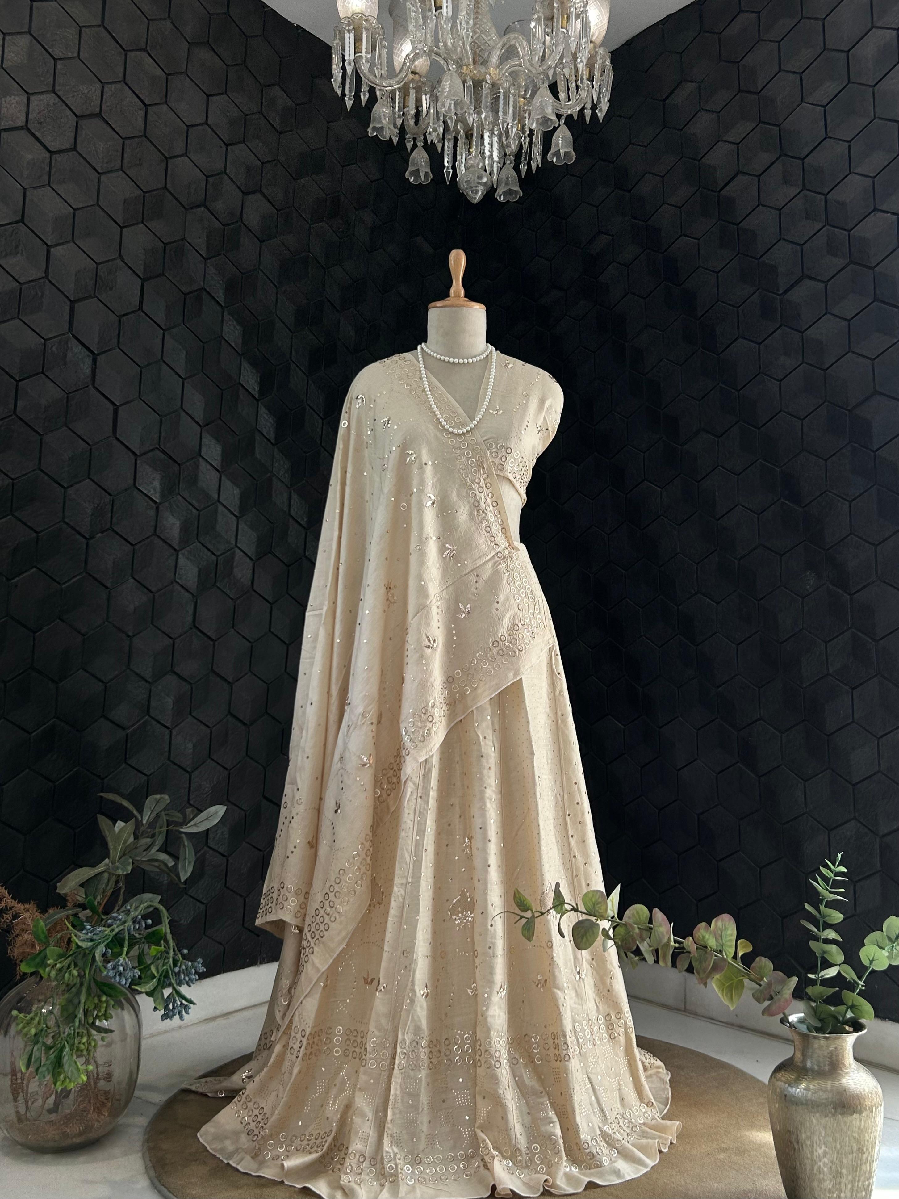 Natural Tussar Silk Mukaish Lehenga Set