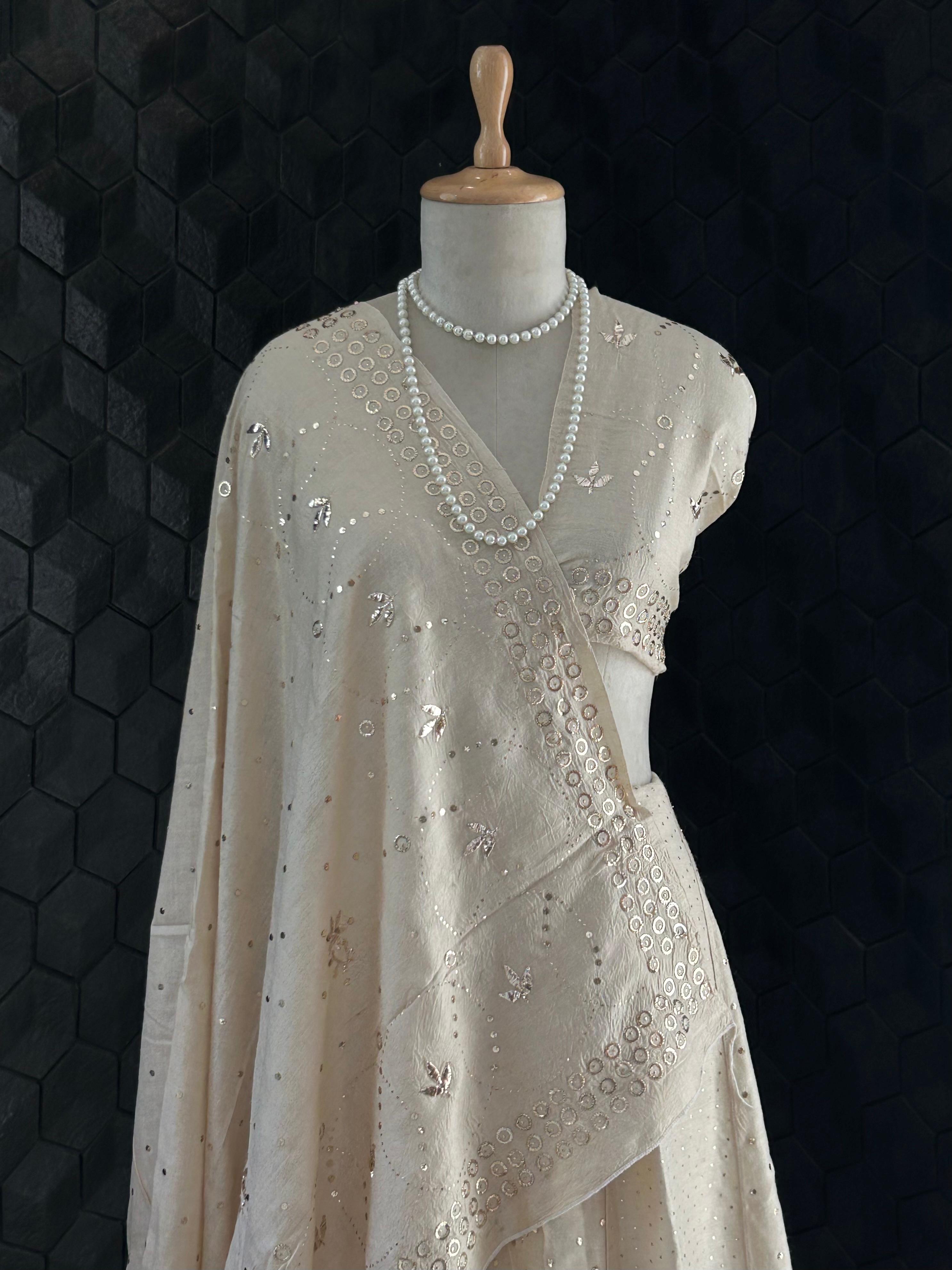 Natural Tussar Silk Mukaish Lehenga Set