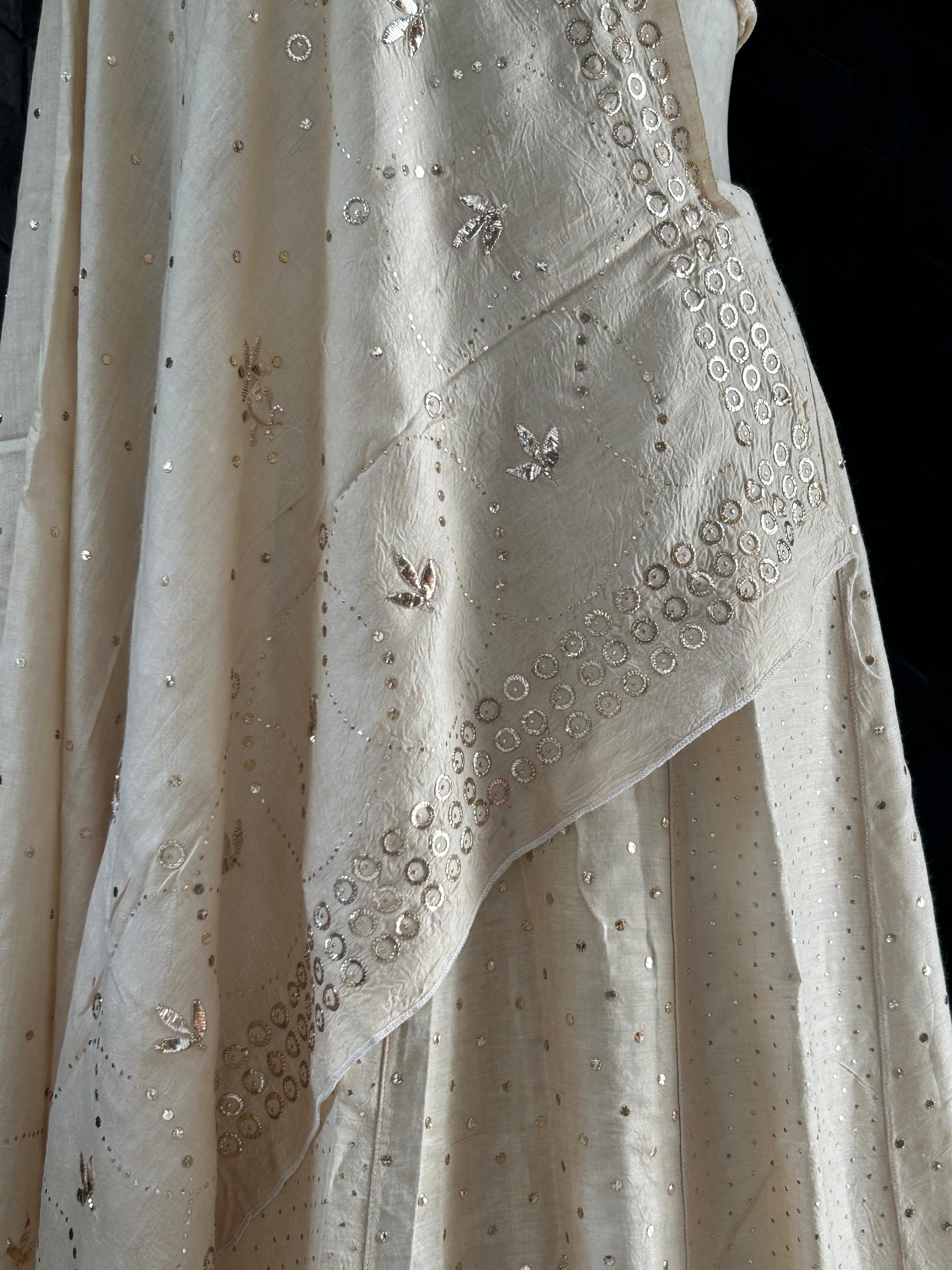 Natural Tussar Silk Mukaish Lehenga Set