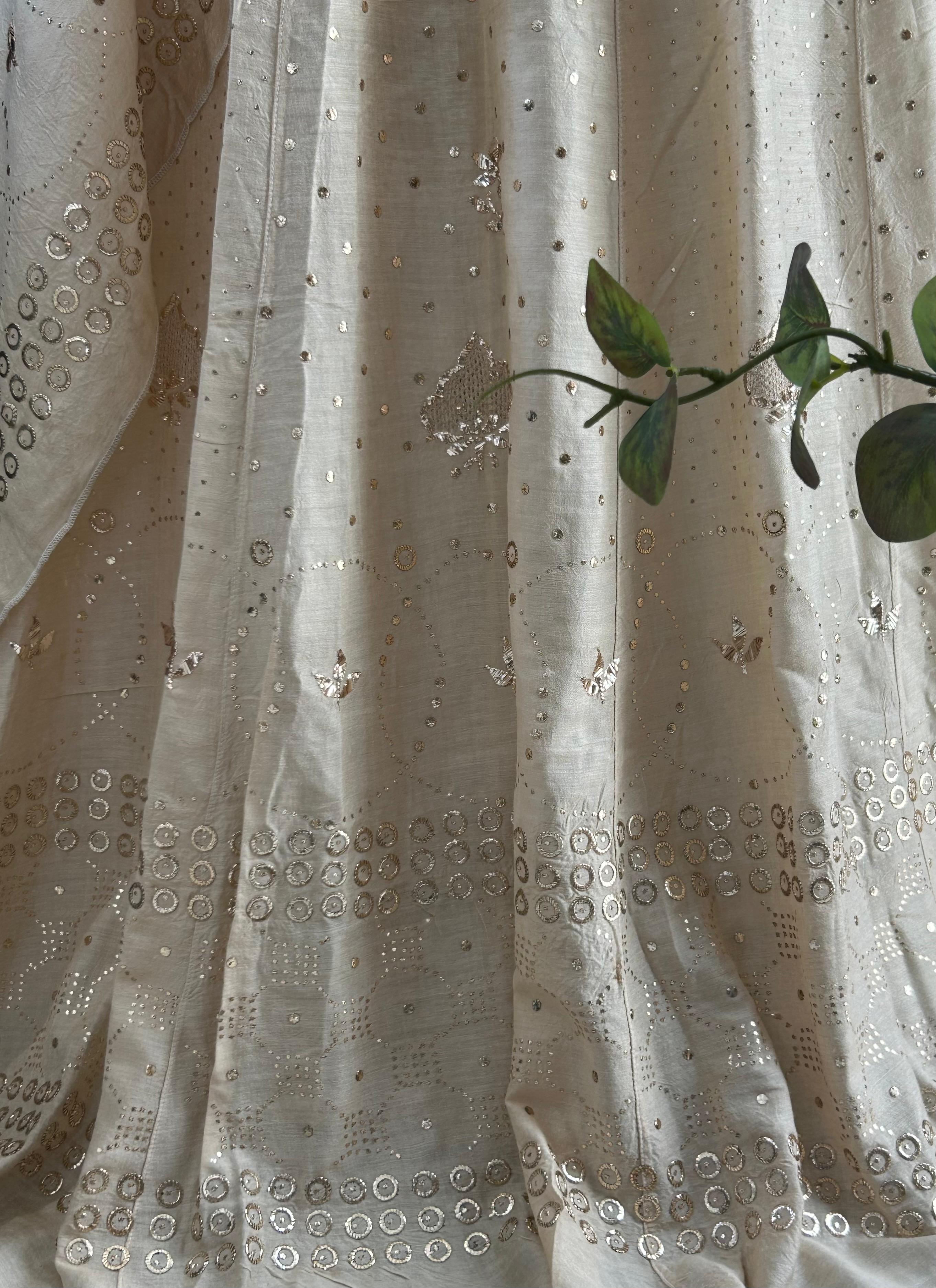 Natural Tussar Silk Mukaish Lehenga Set