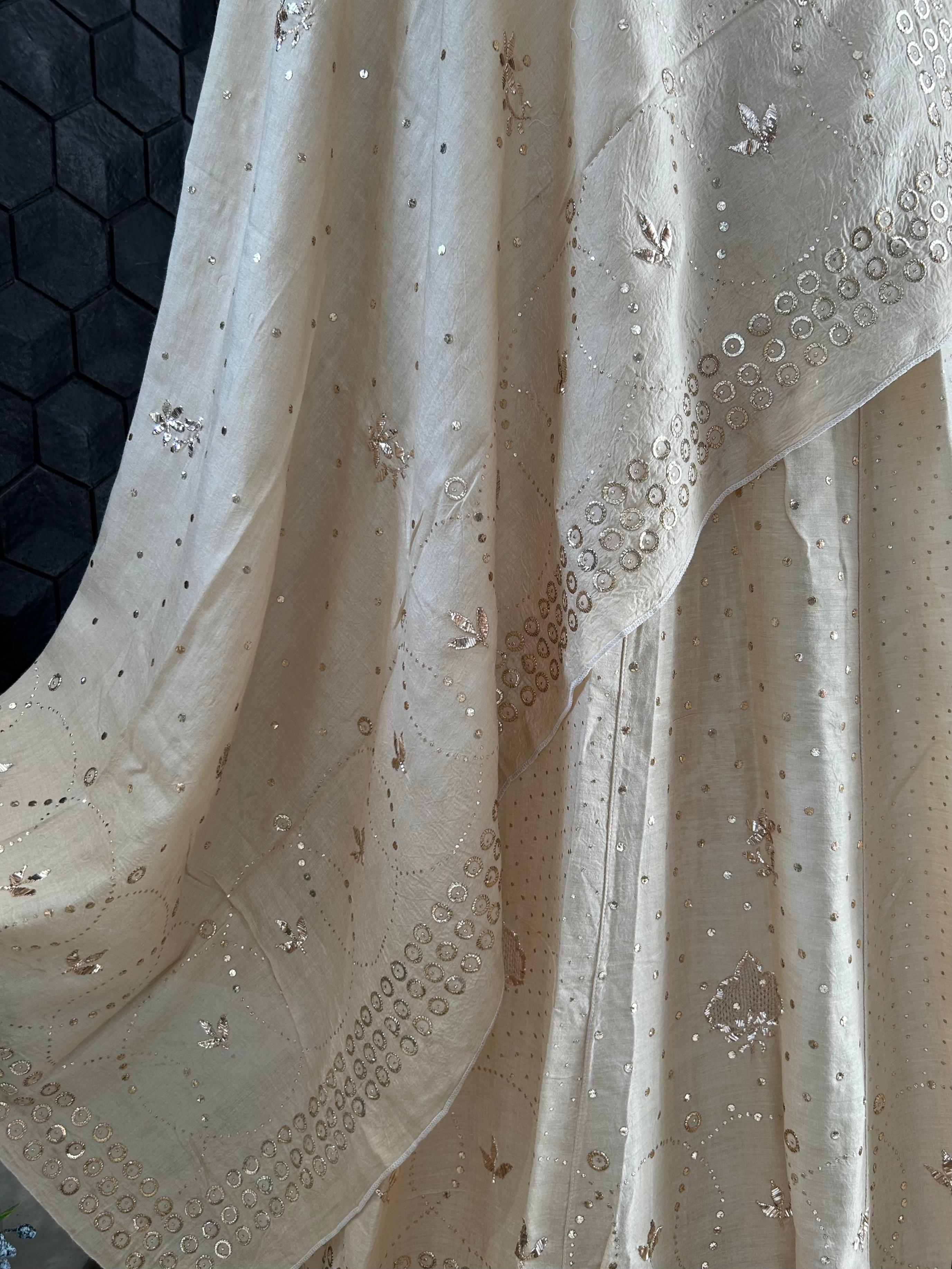 Natural Tussar Silk Mukaish Lehenga Set