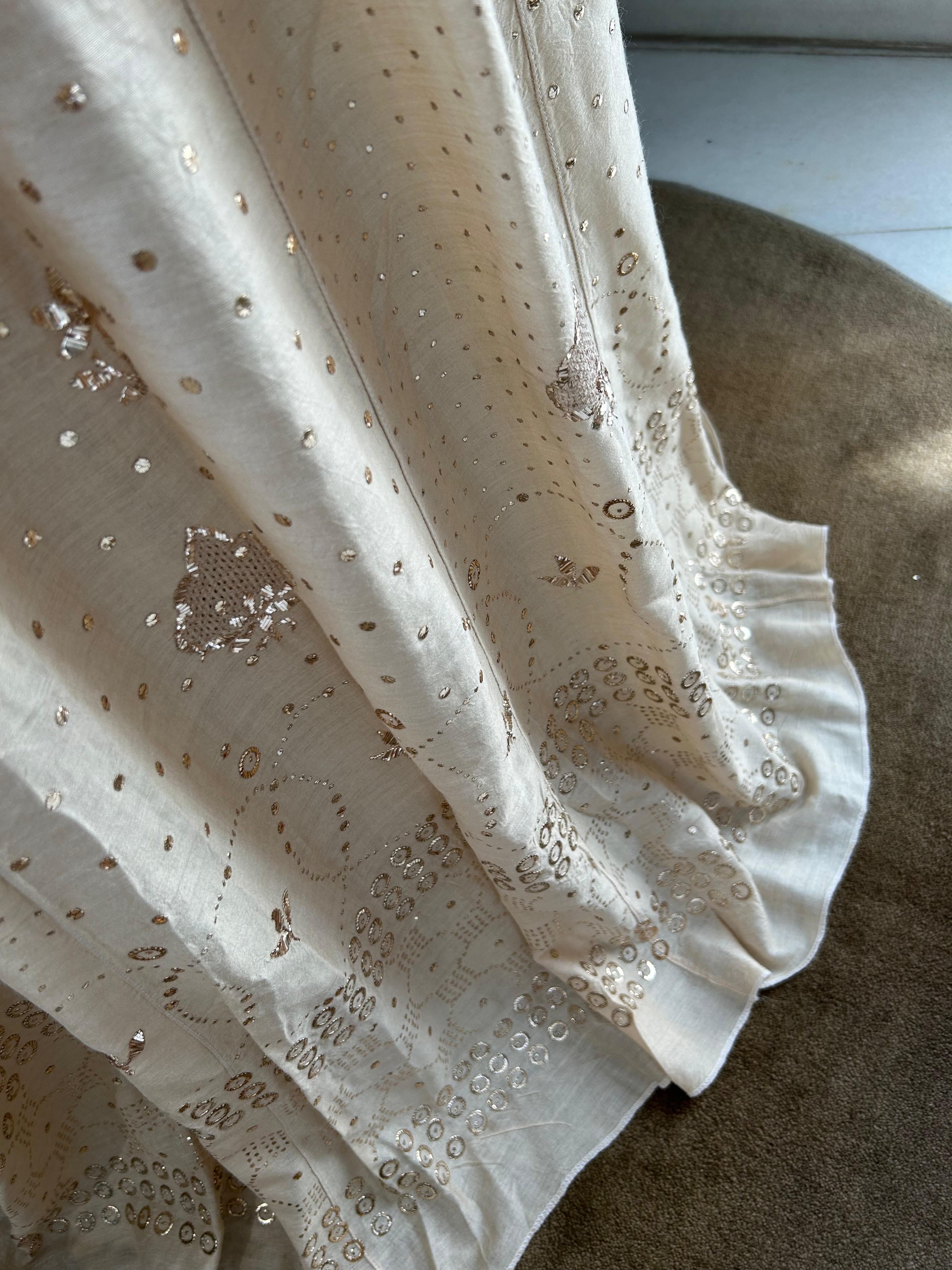 Natural Tussar Silk Mukaish Lehenga Set