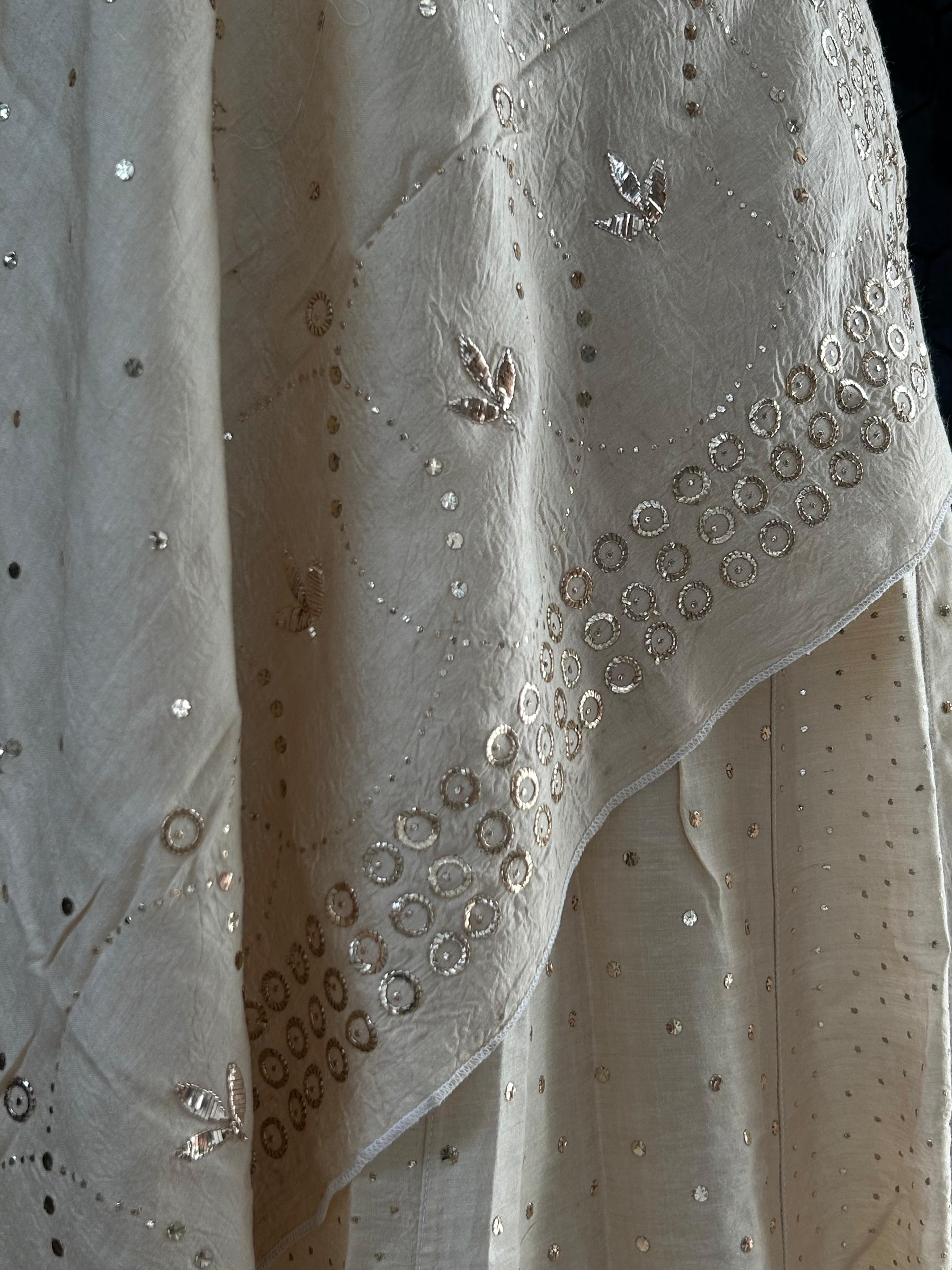 Natural Tussar Silk Mukaish Lehenga Set