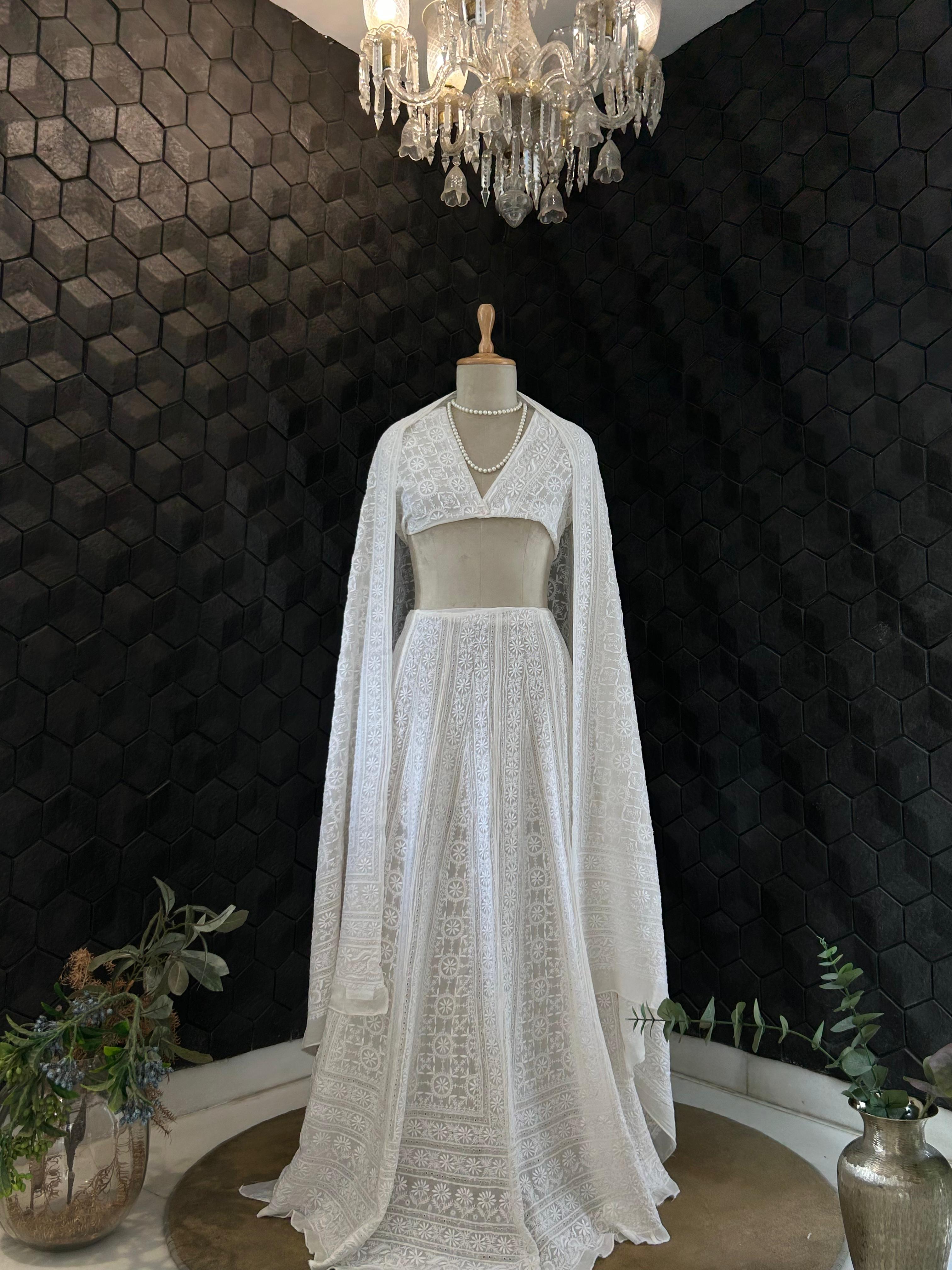 White Georgette Chikankari Lehenga Set