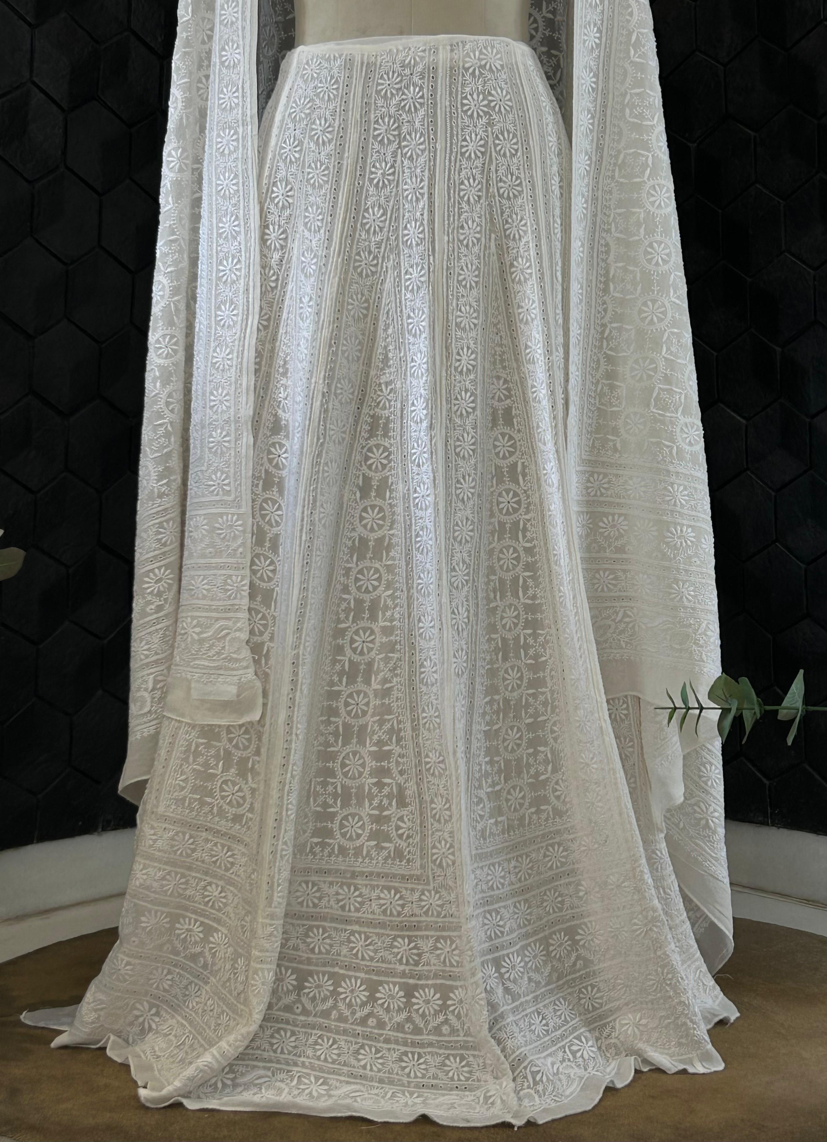 White Georgette Chikankari Lehenga Set