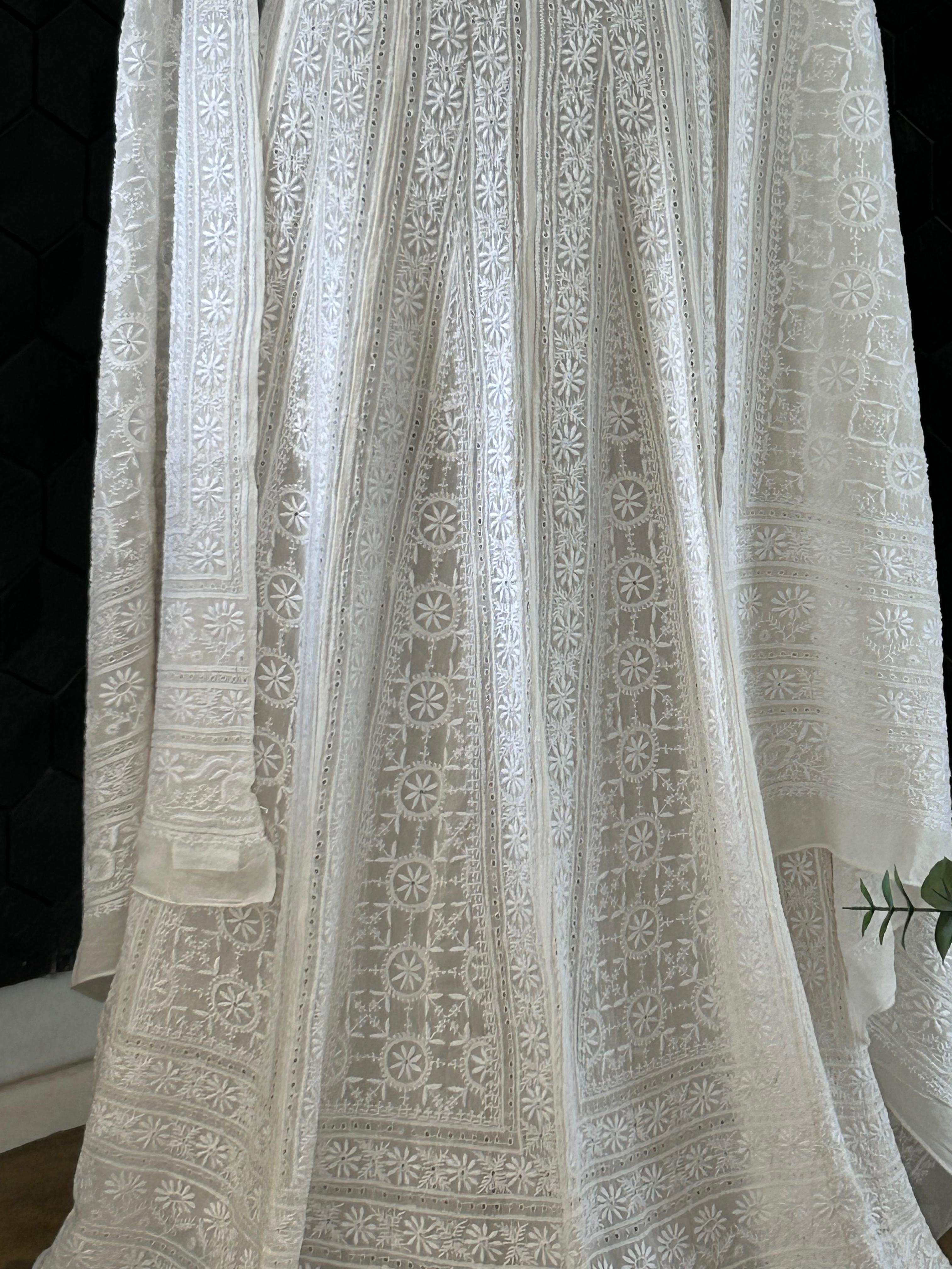 White Georgette Chikankari Lehenga Set