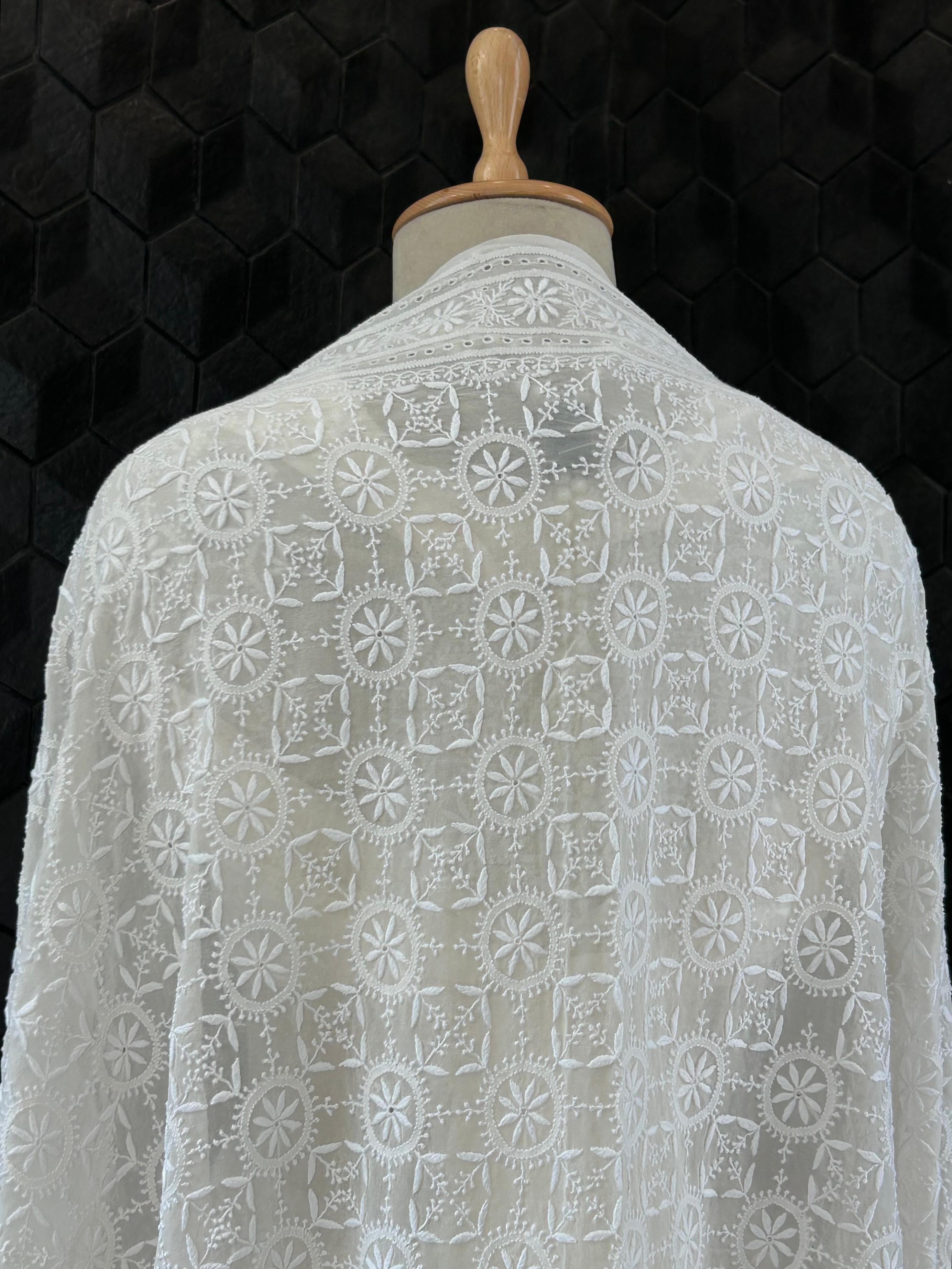 White Georgette Chikankari Lehenga Set