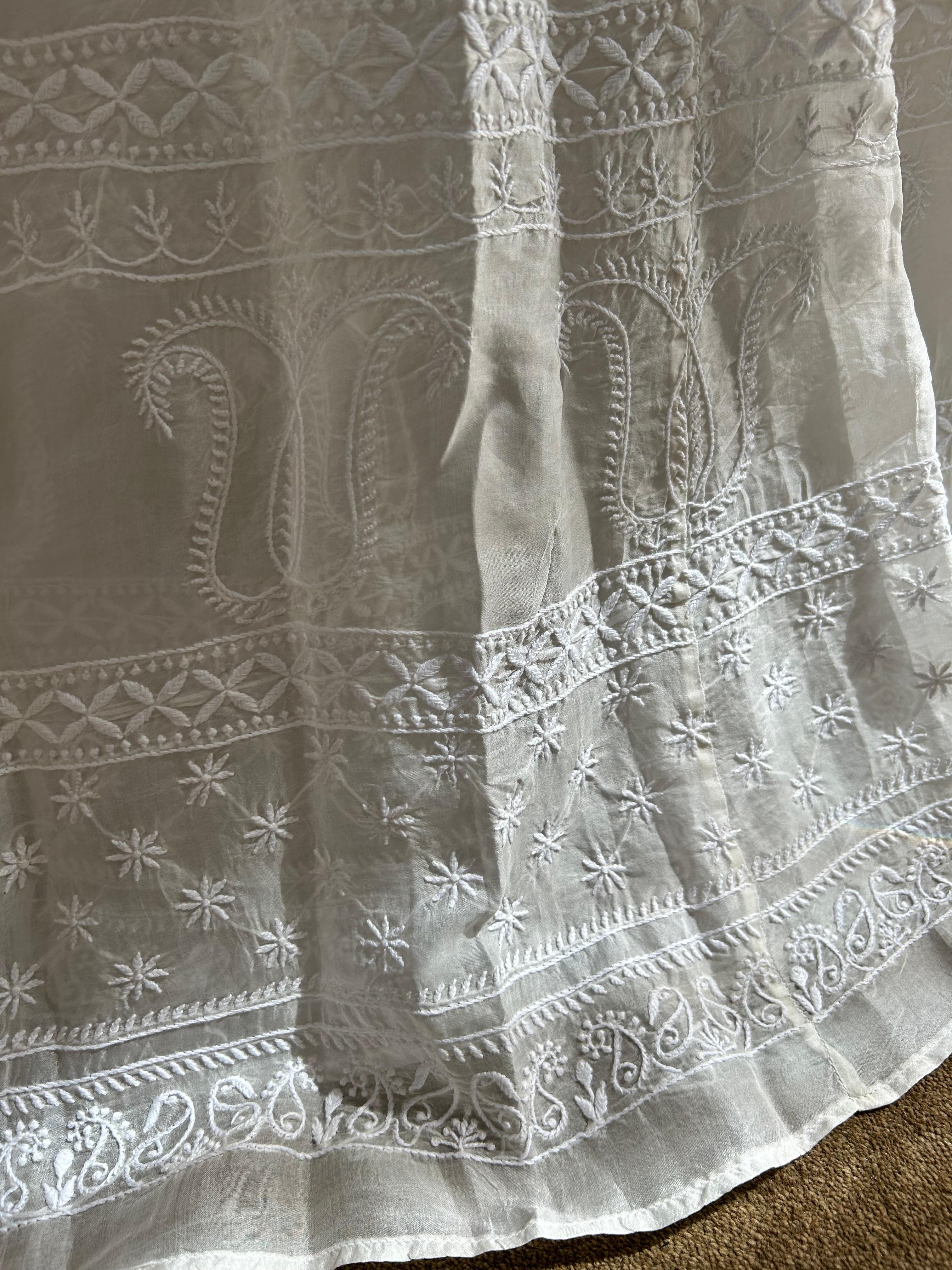 White Organza Dyeable Chikankari Lehenga Set