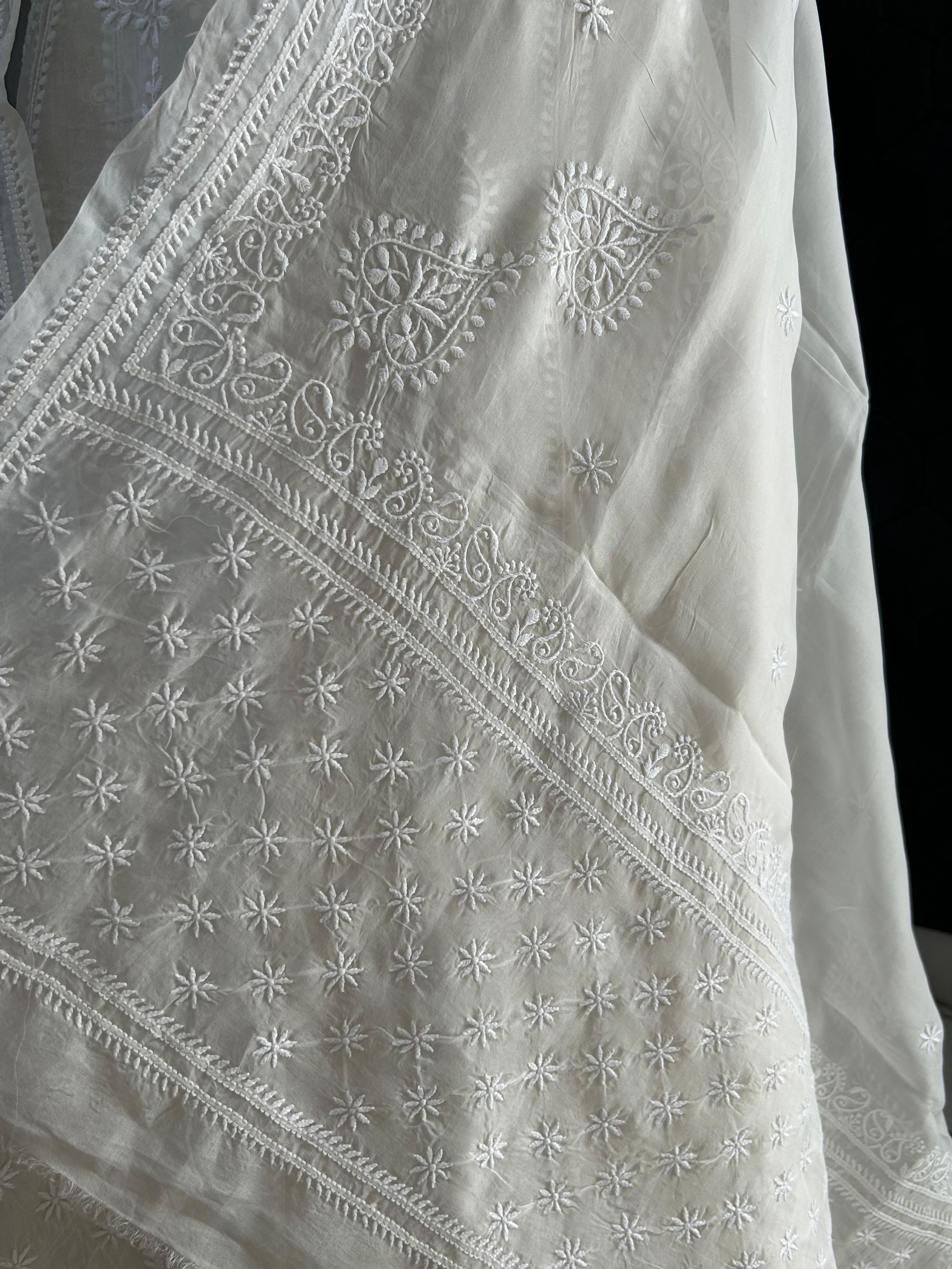 White Organza Dyeable Chikankari Lehenga Set