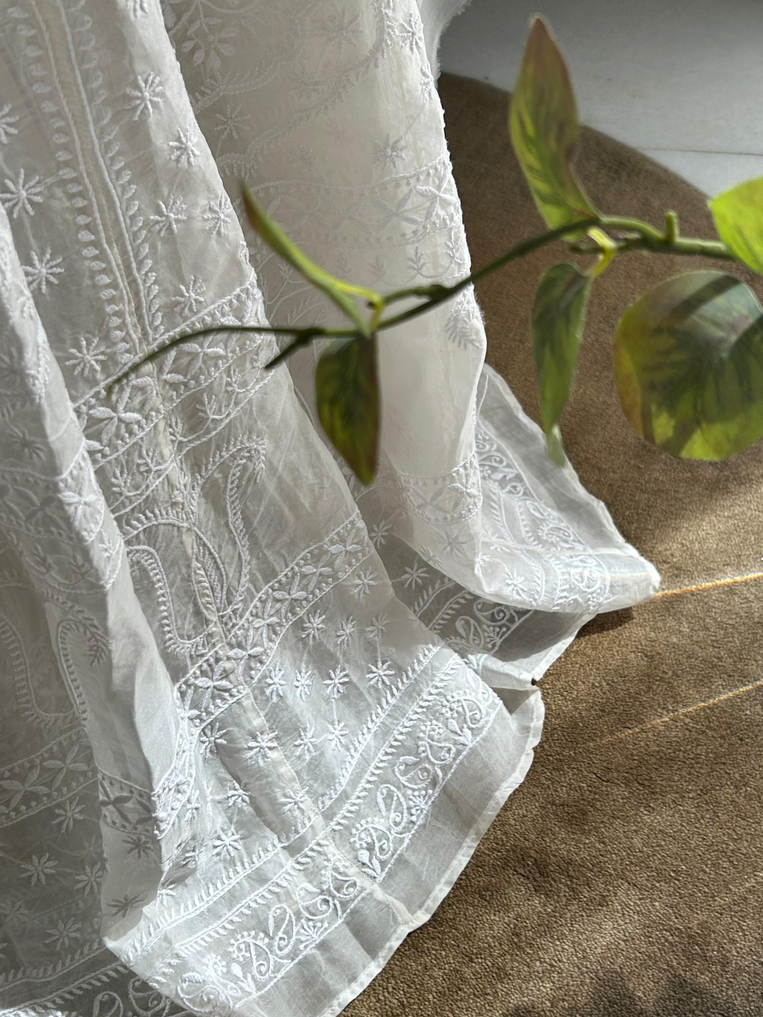 White Organza Dyeable Chikankari Lehenga Set