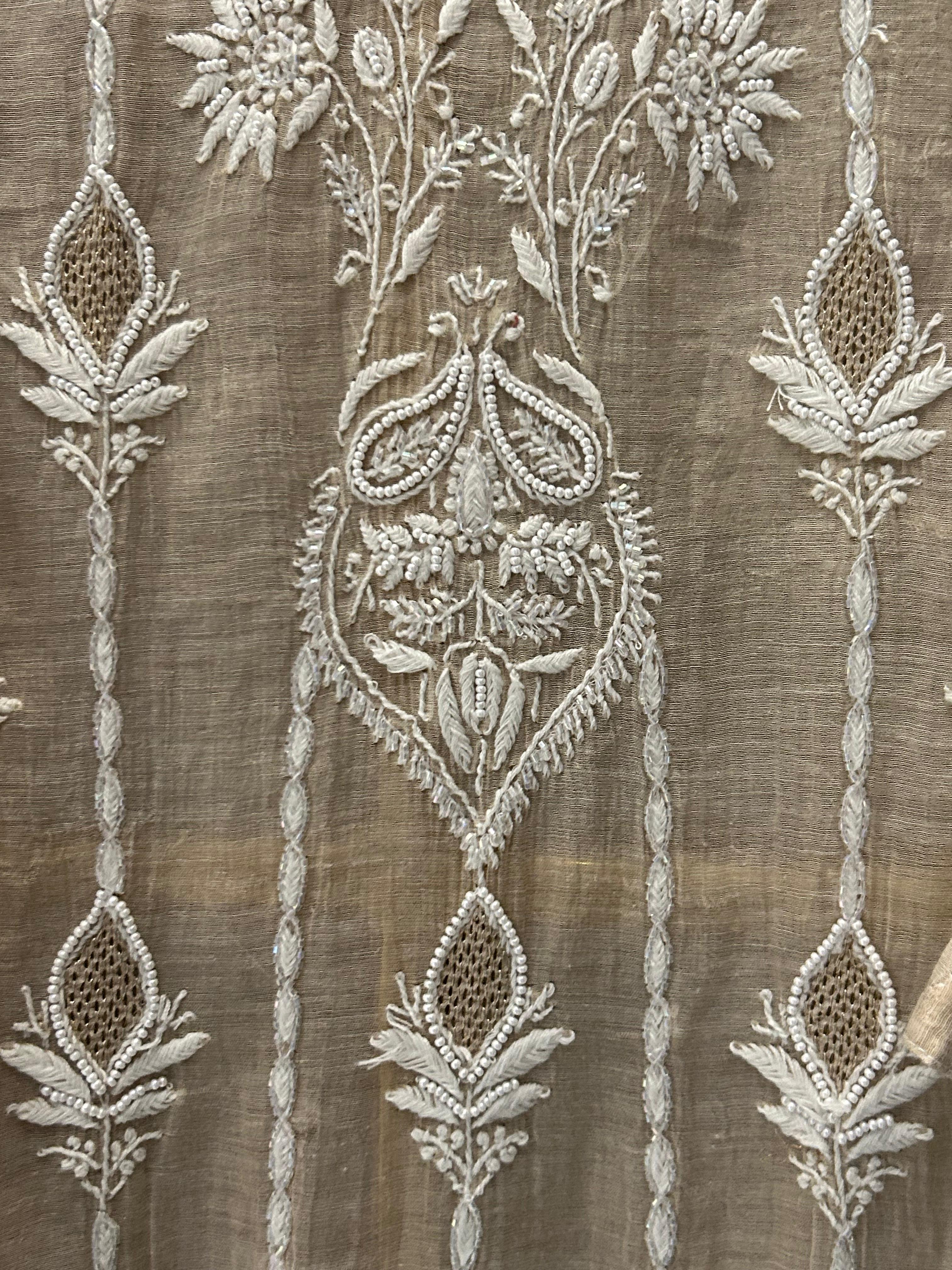 Beige Tissue Chikankari Kurta Set