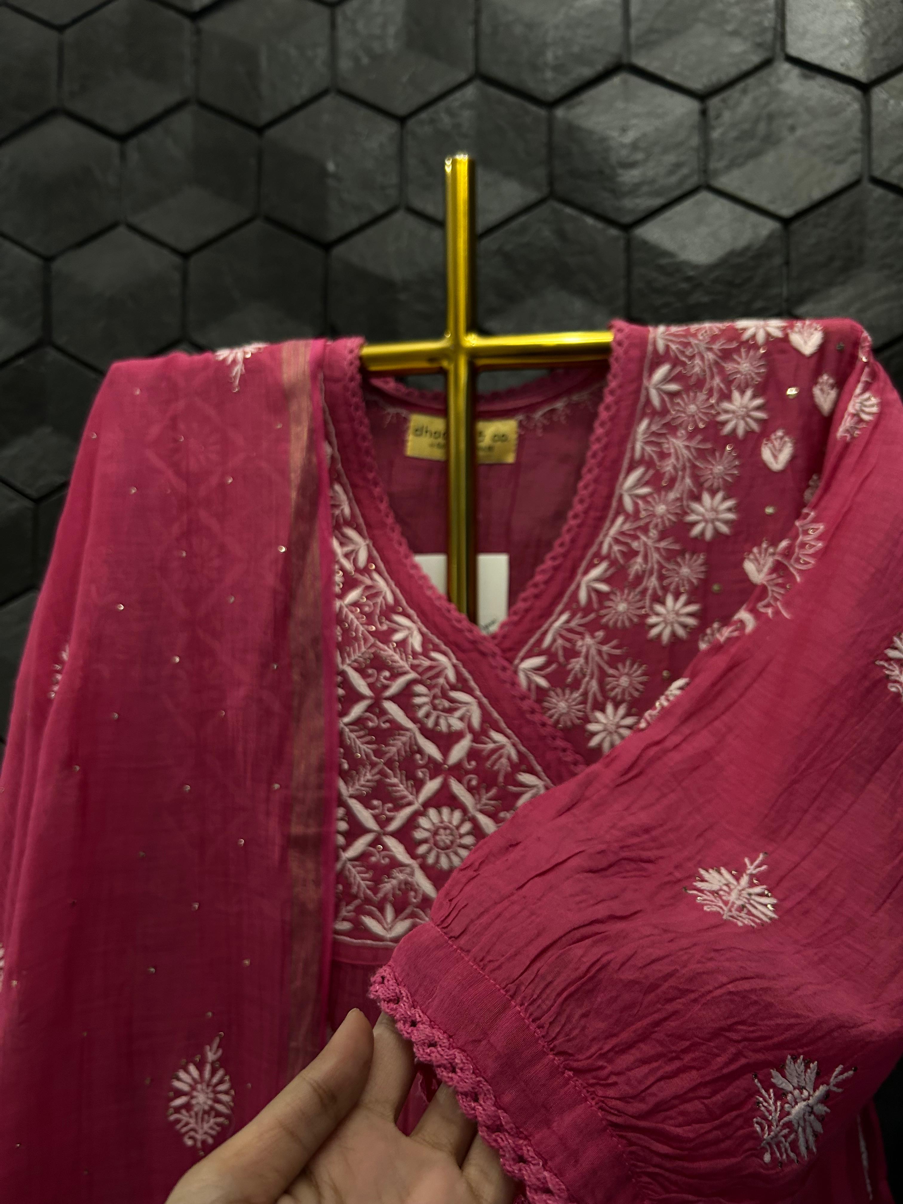 Magenta Mul Chanderi Chikankari Sharara Set