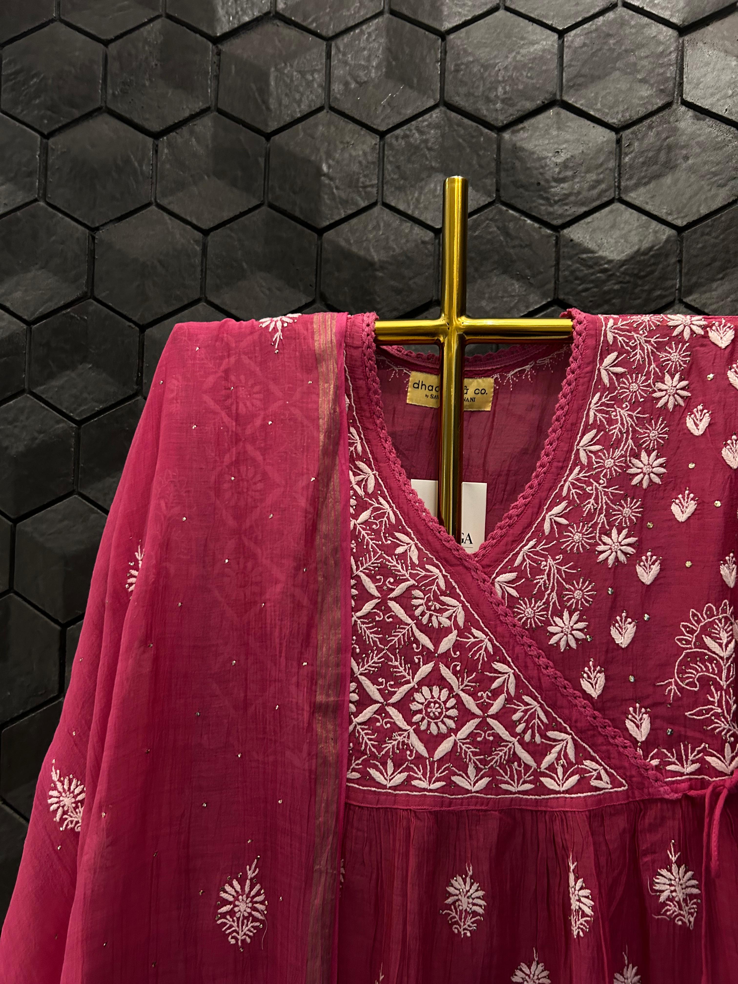 Magenta Mul Chanderi Chikankari Sharara Set