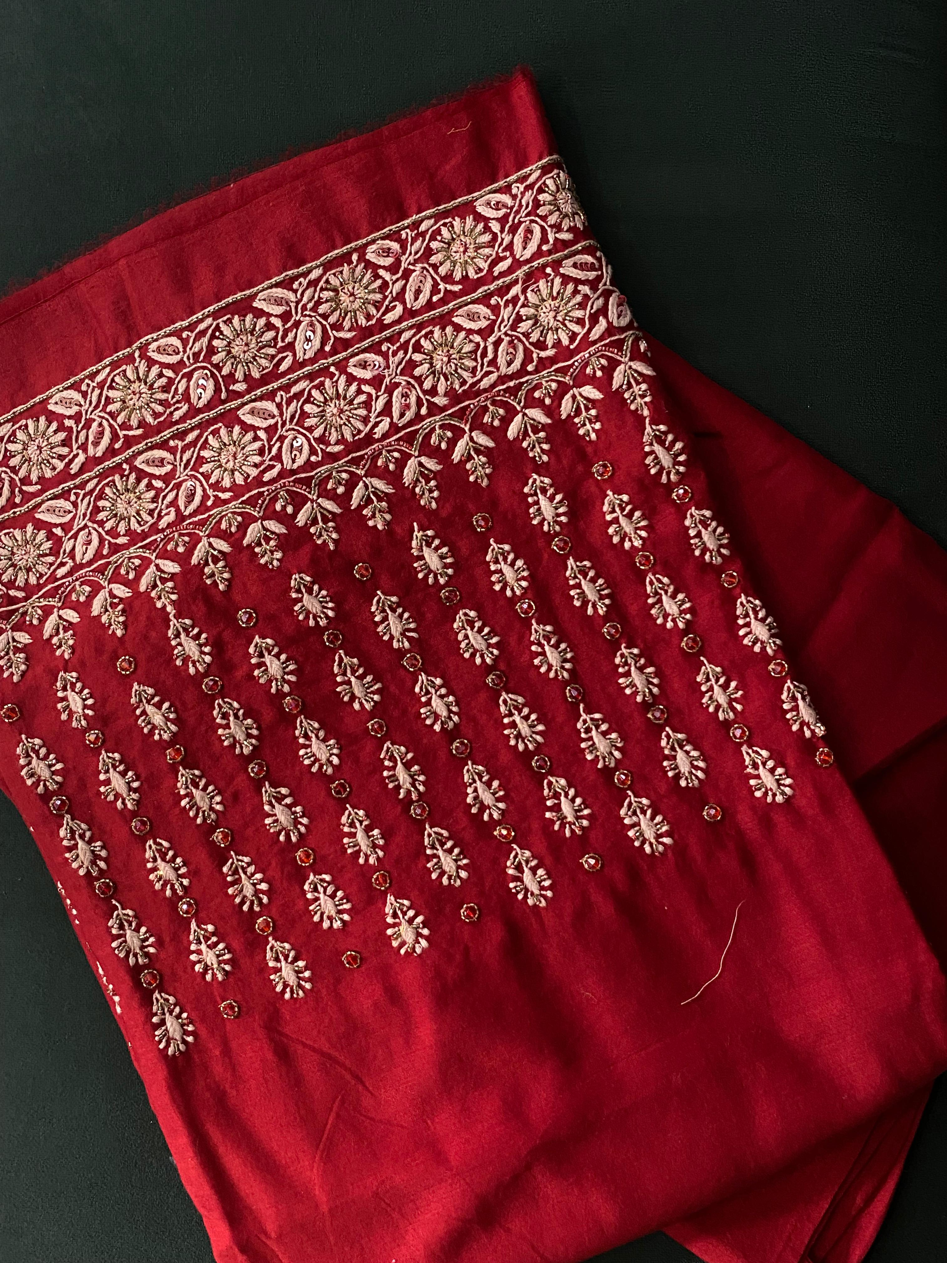 Red Chanderi Chikankari and Zardozi Anarkali set
