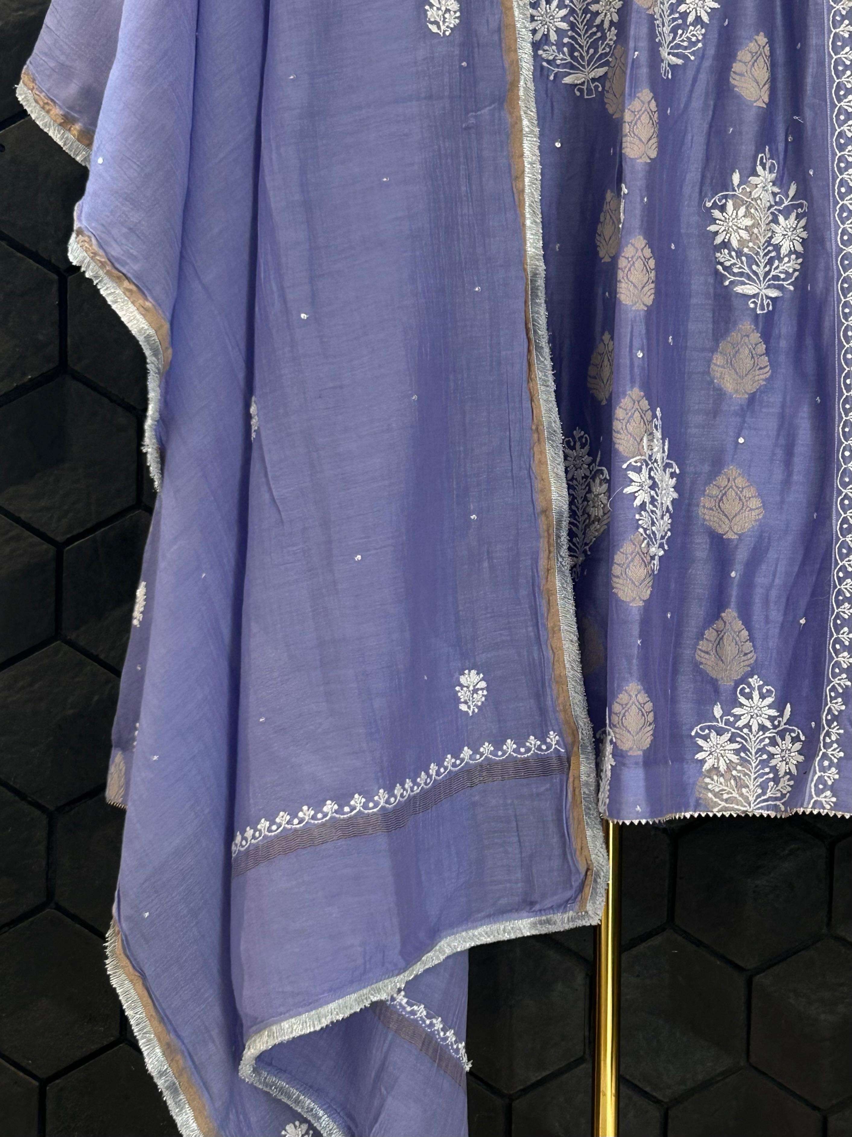 Purple Chanderi Chikankari Kurta Set