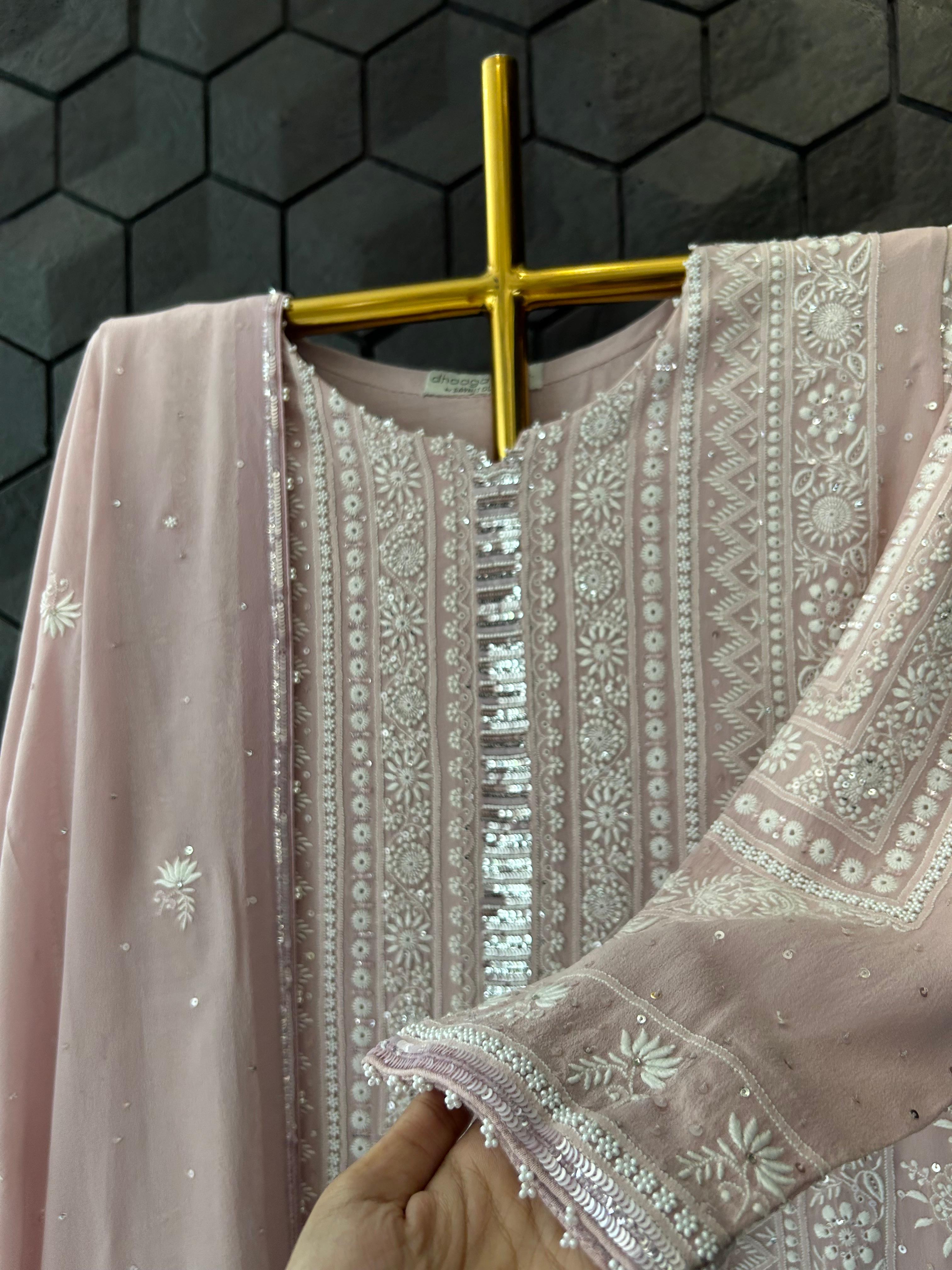 Onion pink georgette chikankari kurta set
