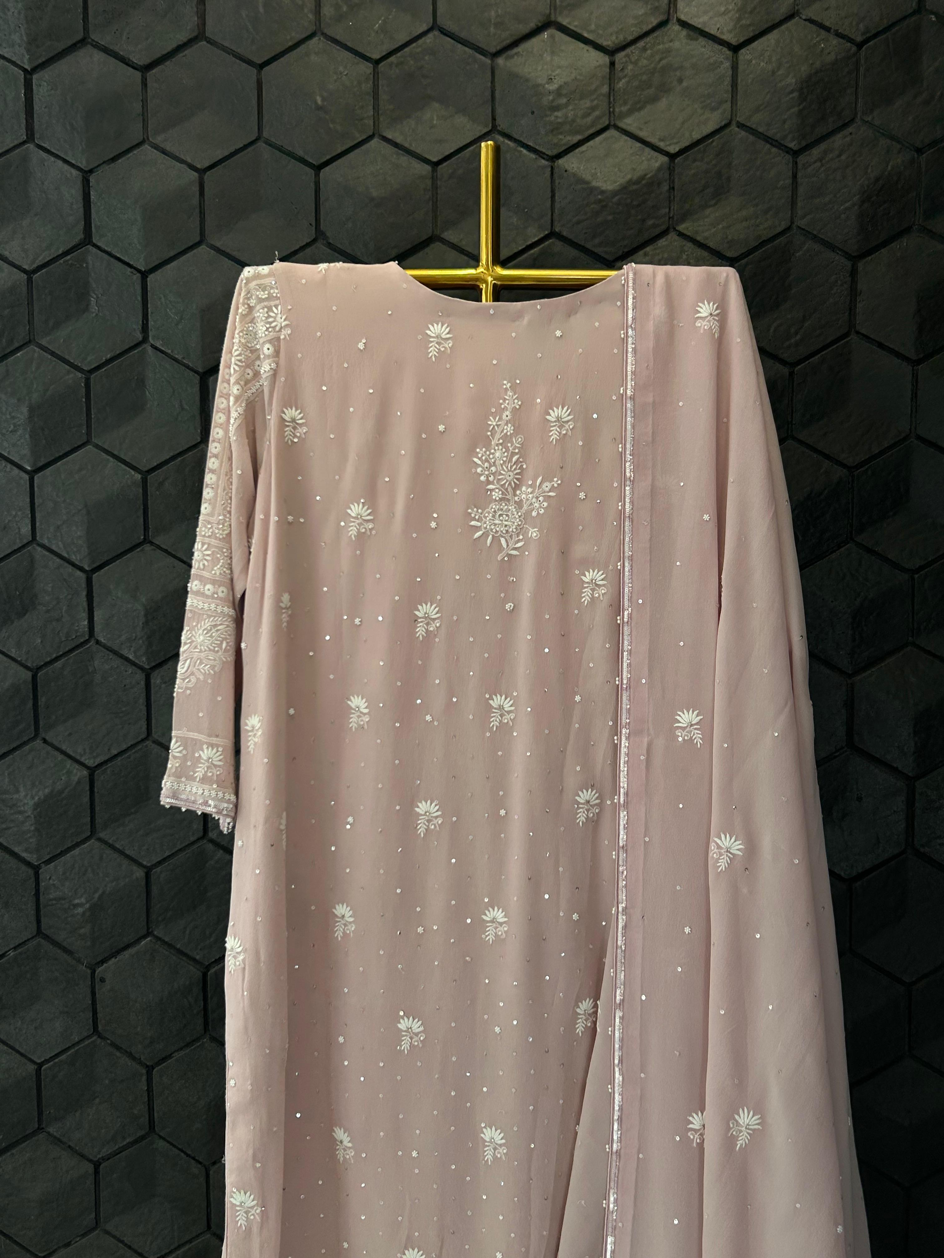 Onion pink georgette chikankari kurta set