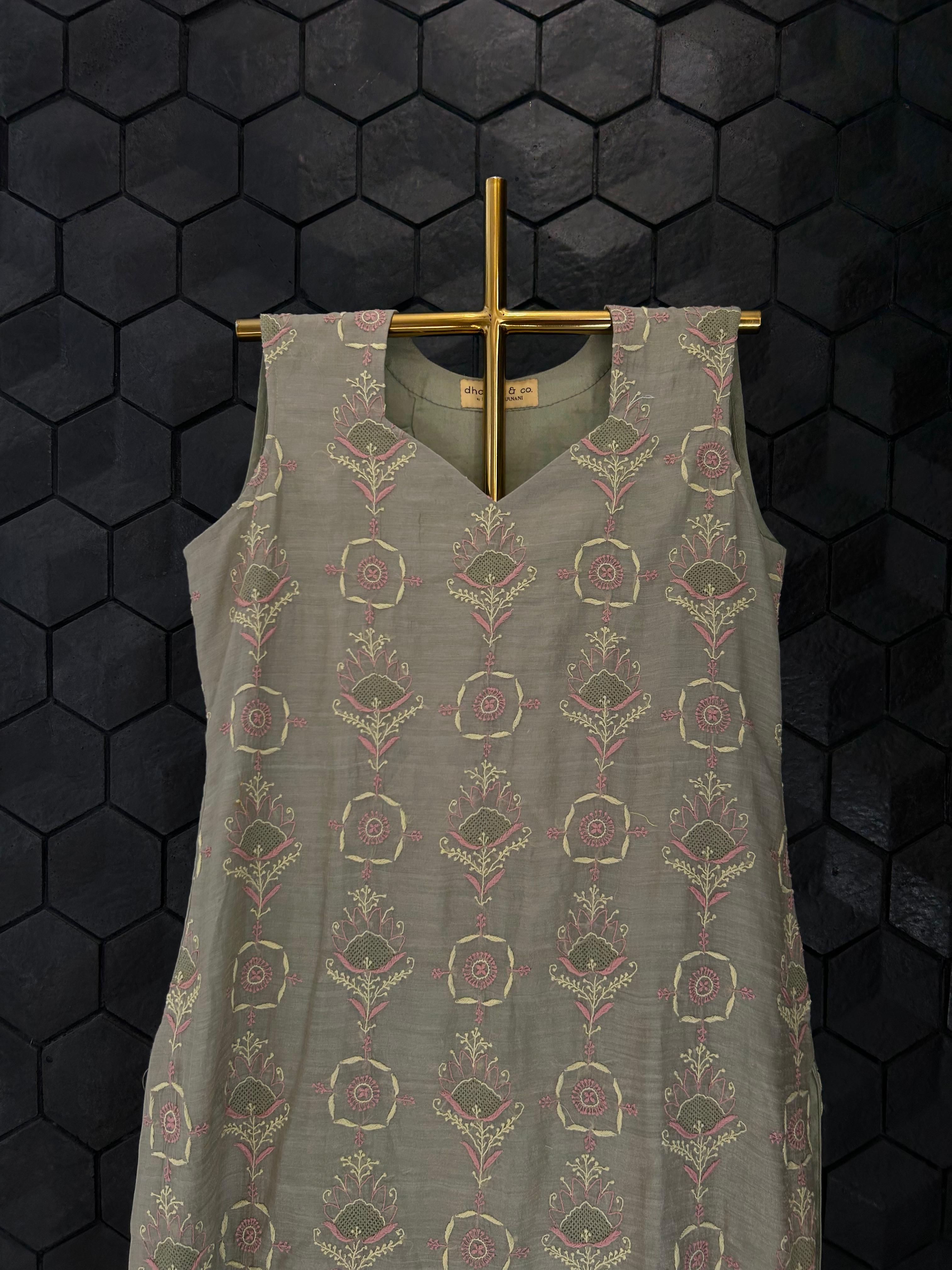 Green Golden tissue Chikankari Kurta Set