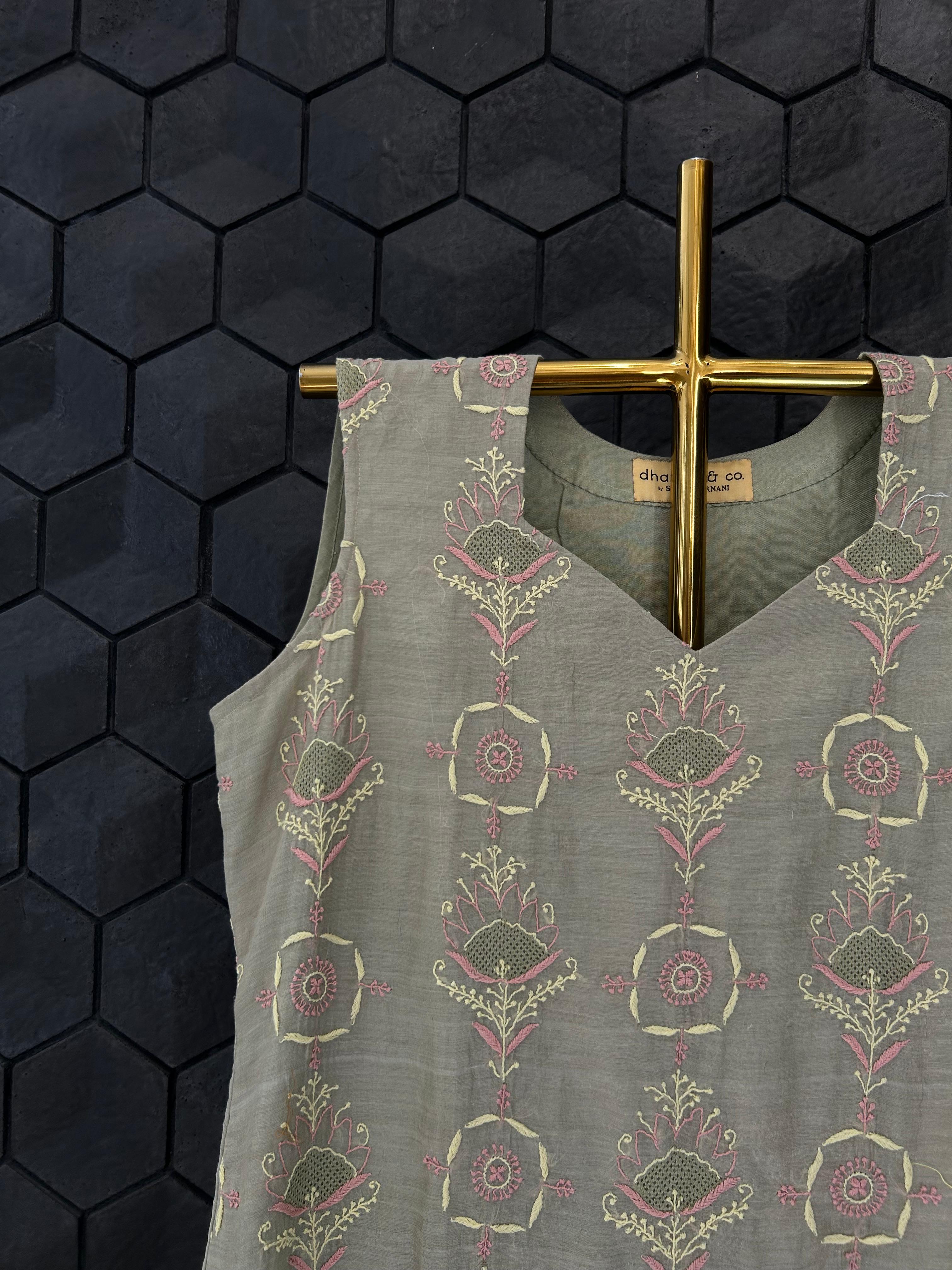 Green Golden tissue Chikankari Kurta Set