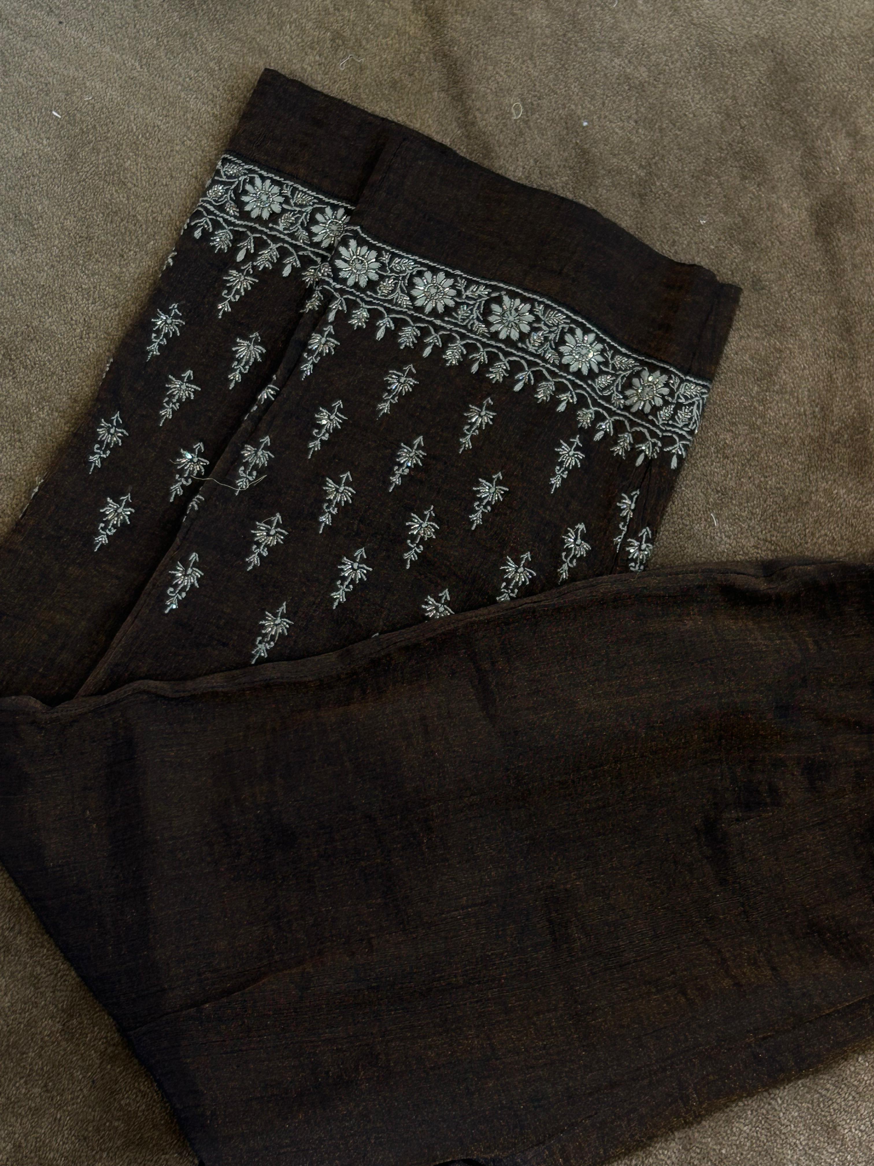 Black tissue chikankari kurta set