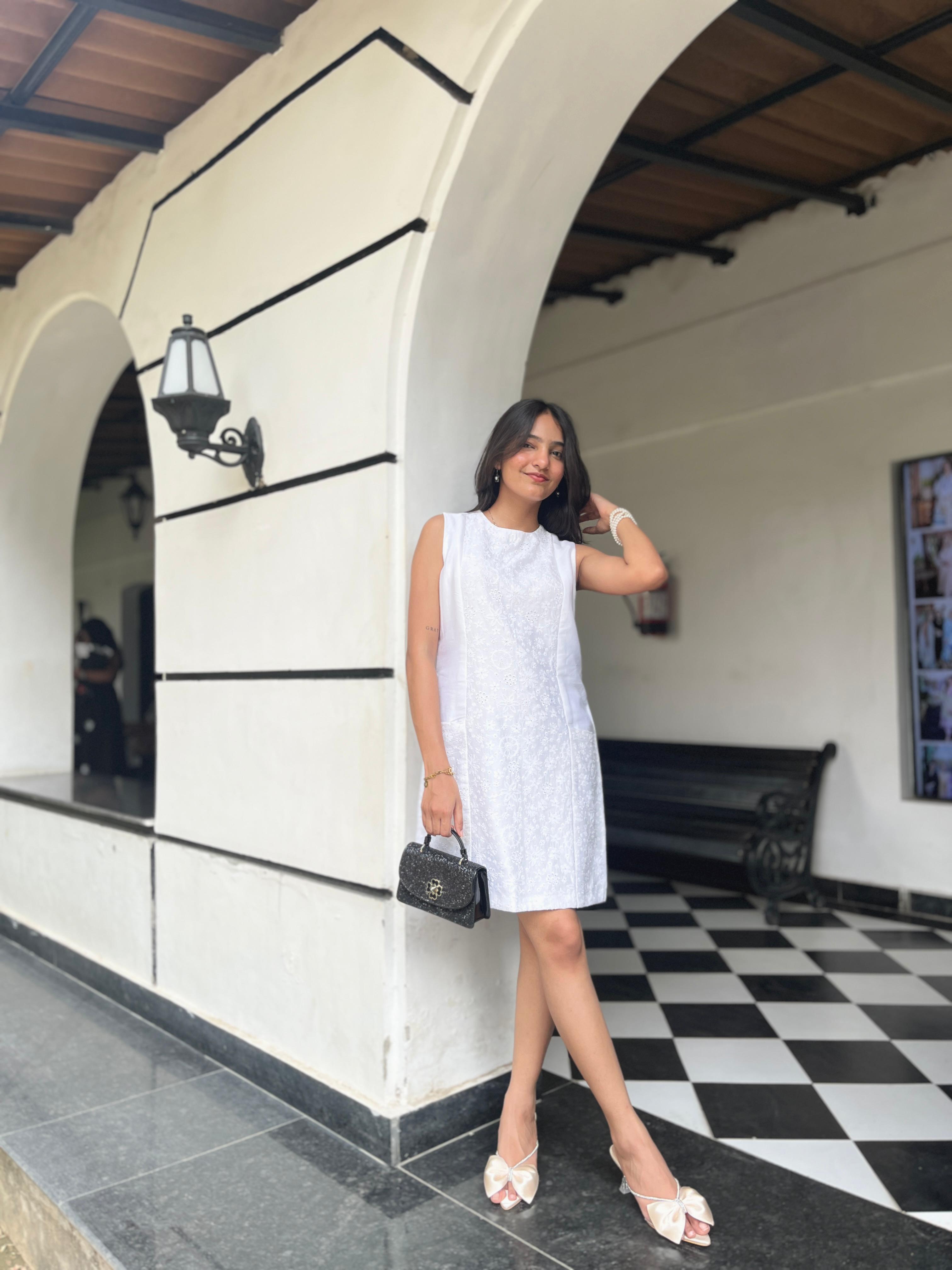 White Chanderi Chikankari Dress