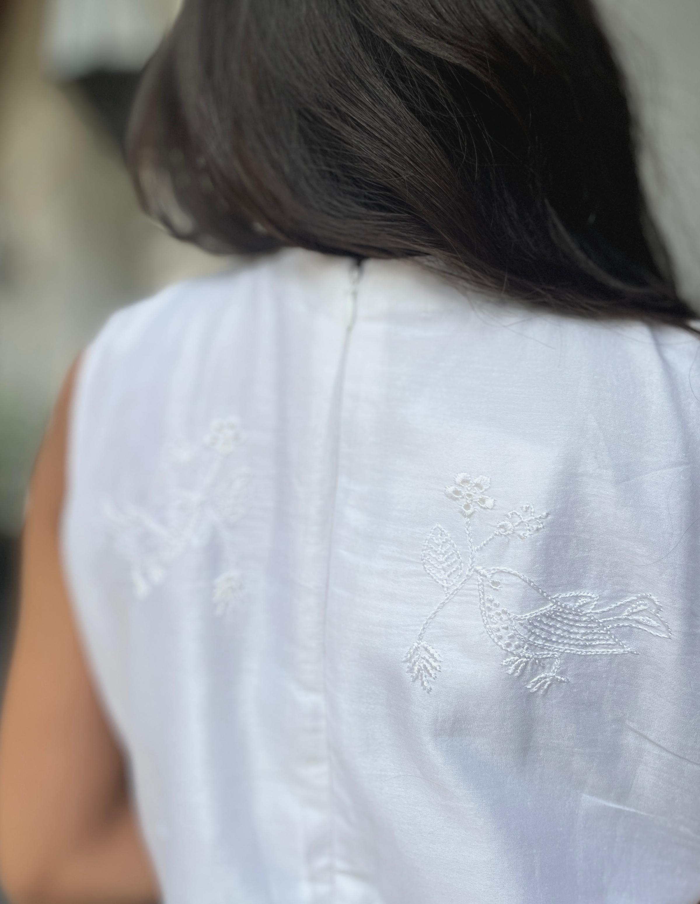 White Chanderi Chikankari Dress