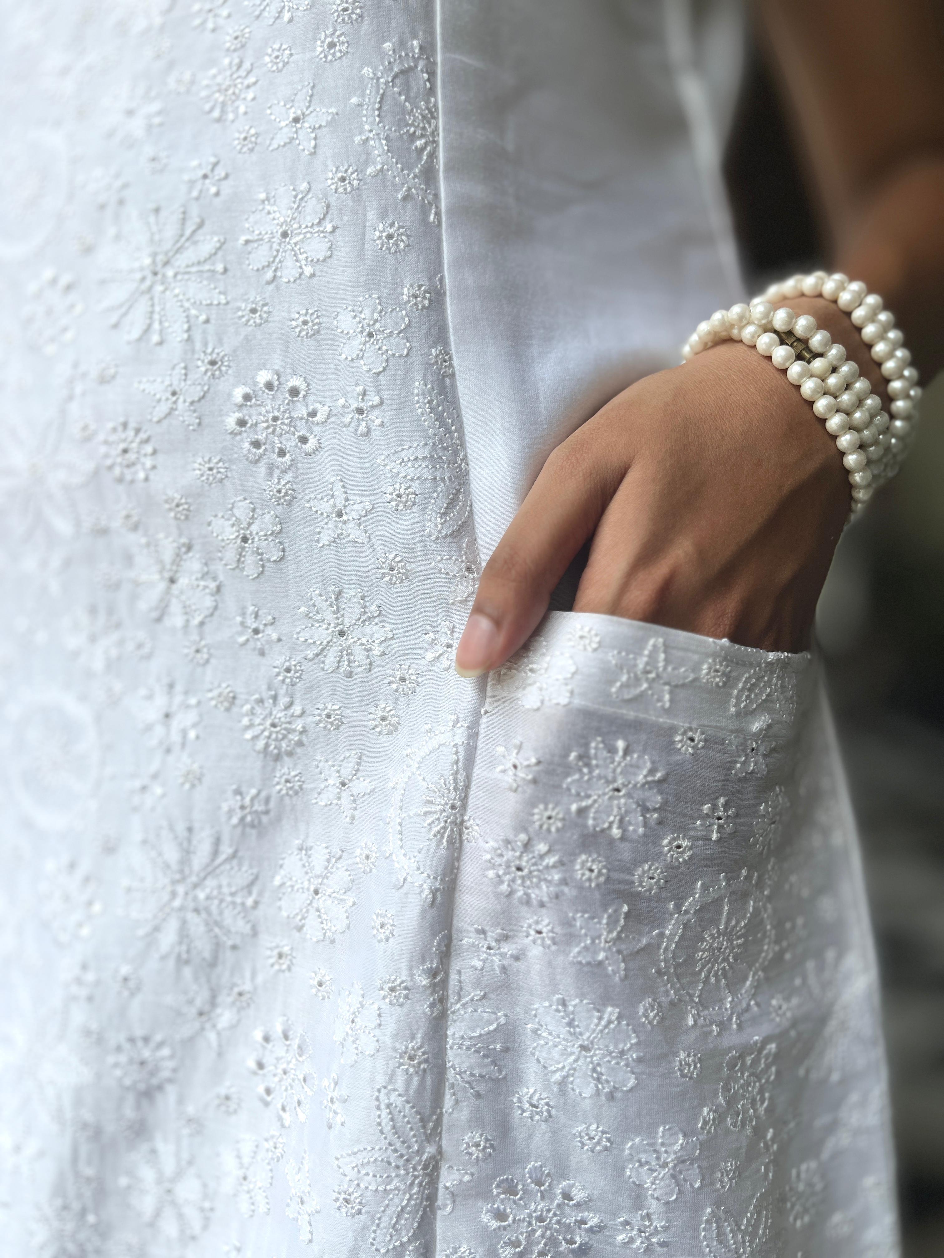 White Chanderi Chikankari Dress