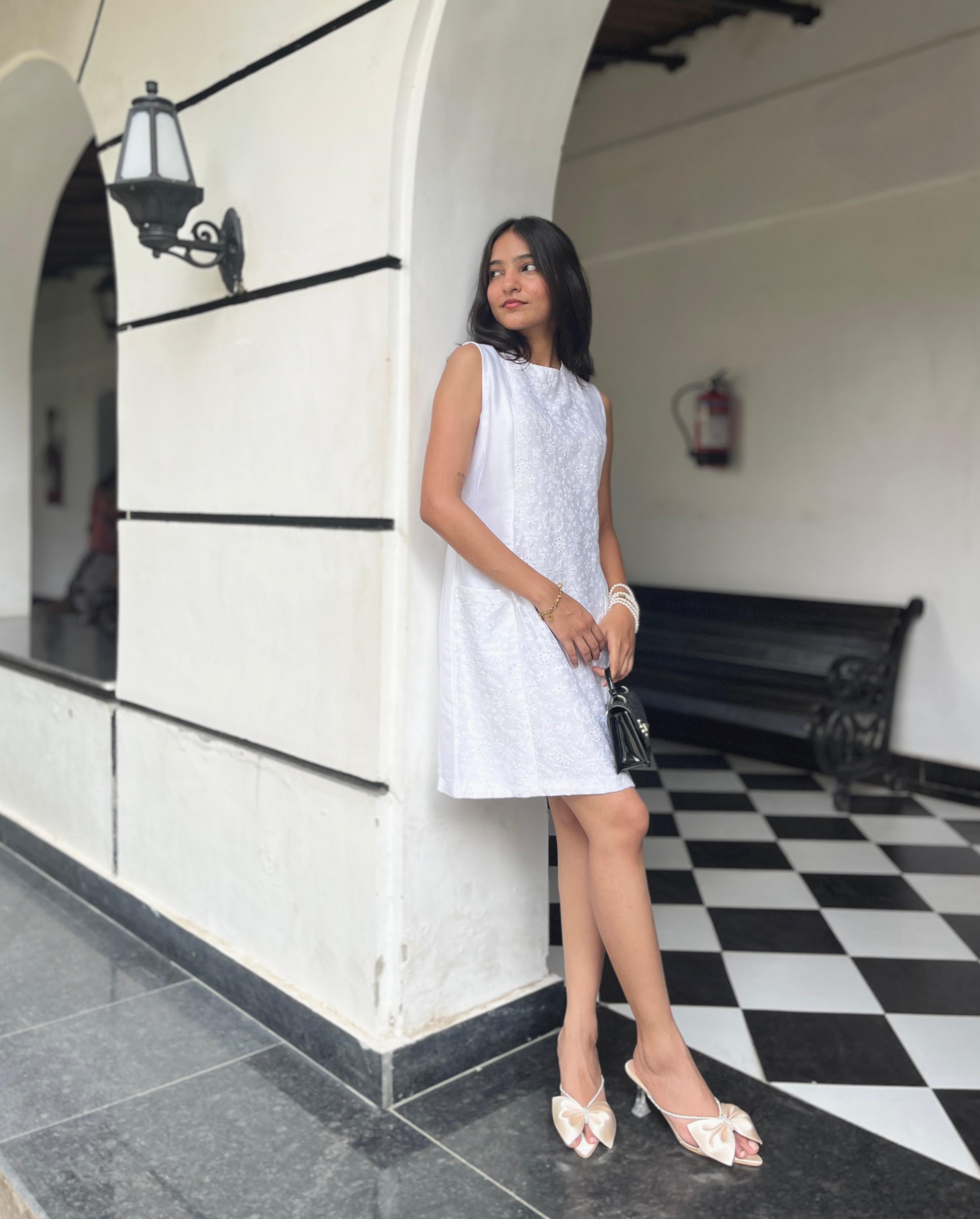 White Chanderi Chikankari Dress