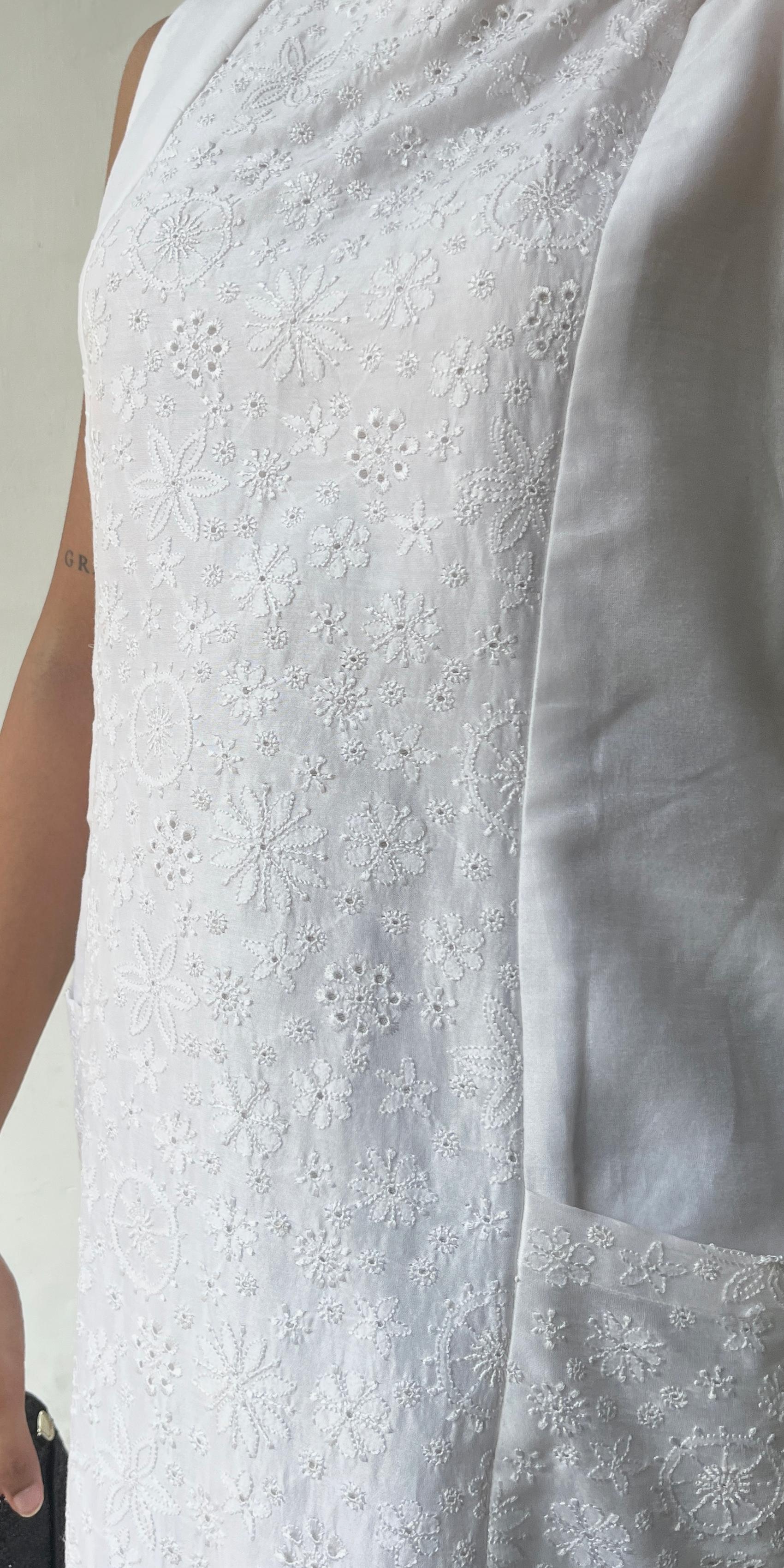 White Chanderi Chikankari Dress