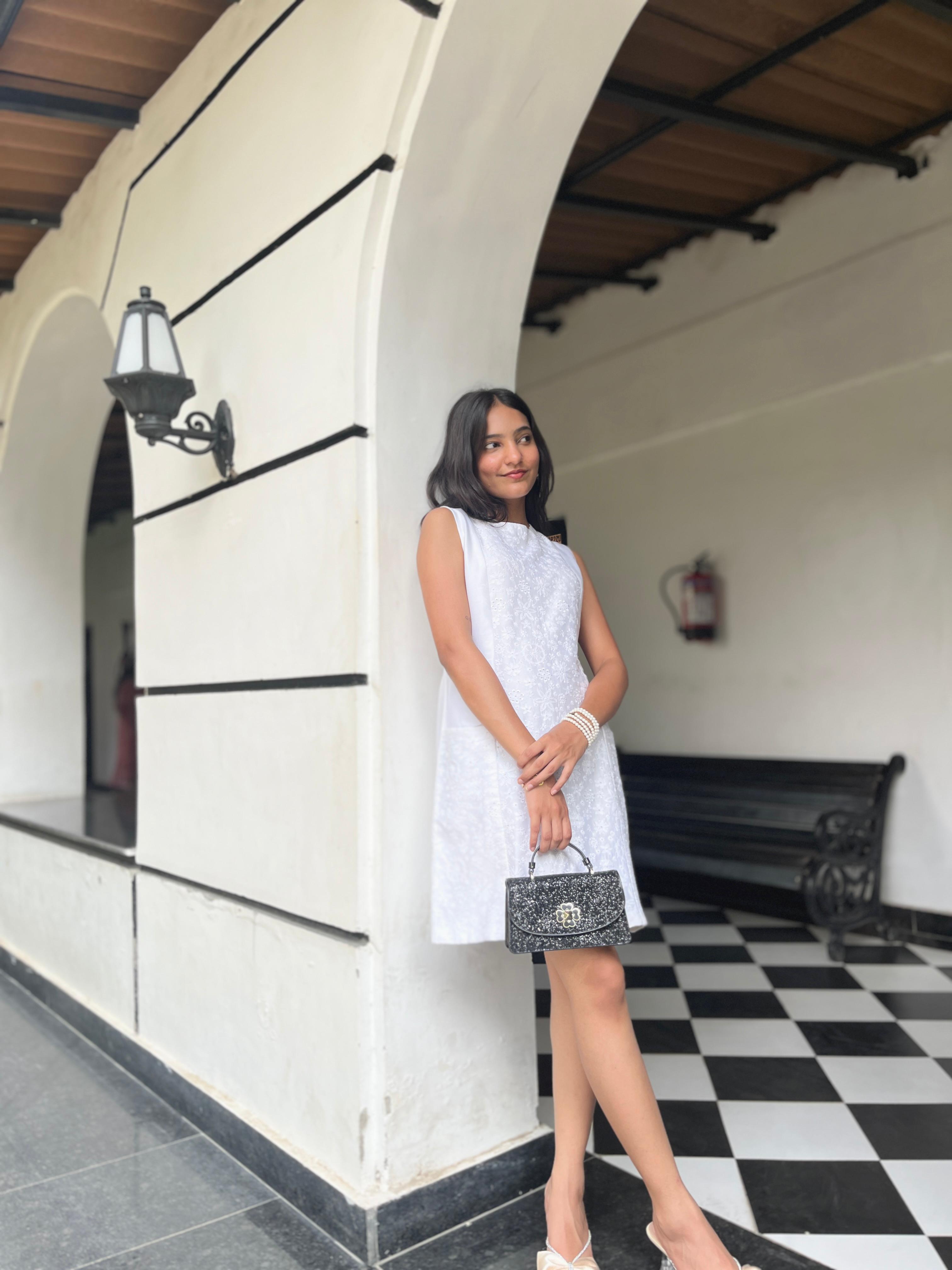 White Chanderi Chikankari Dress