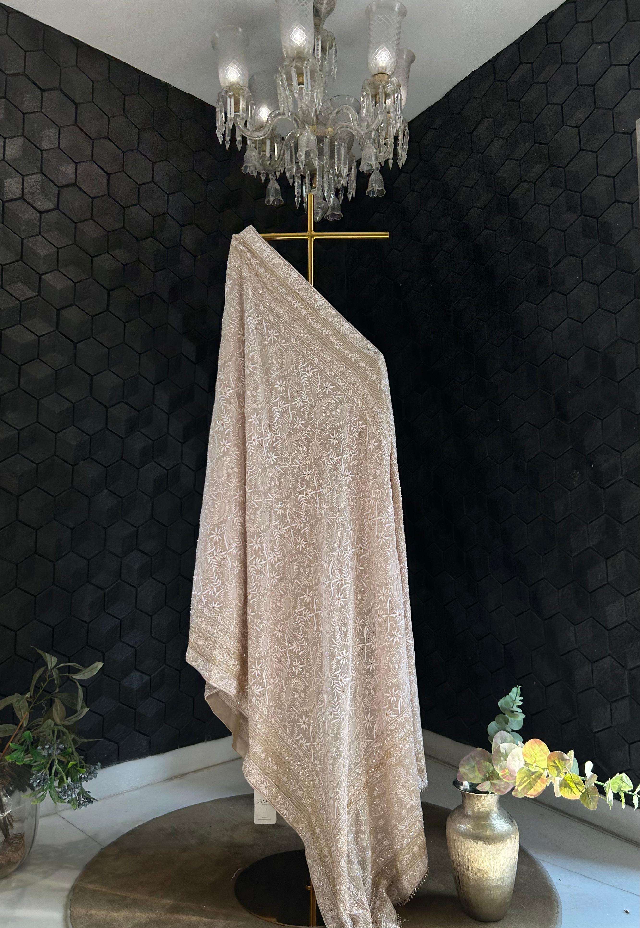 Ivory Georgette Chikankari Dupatta
