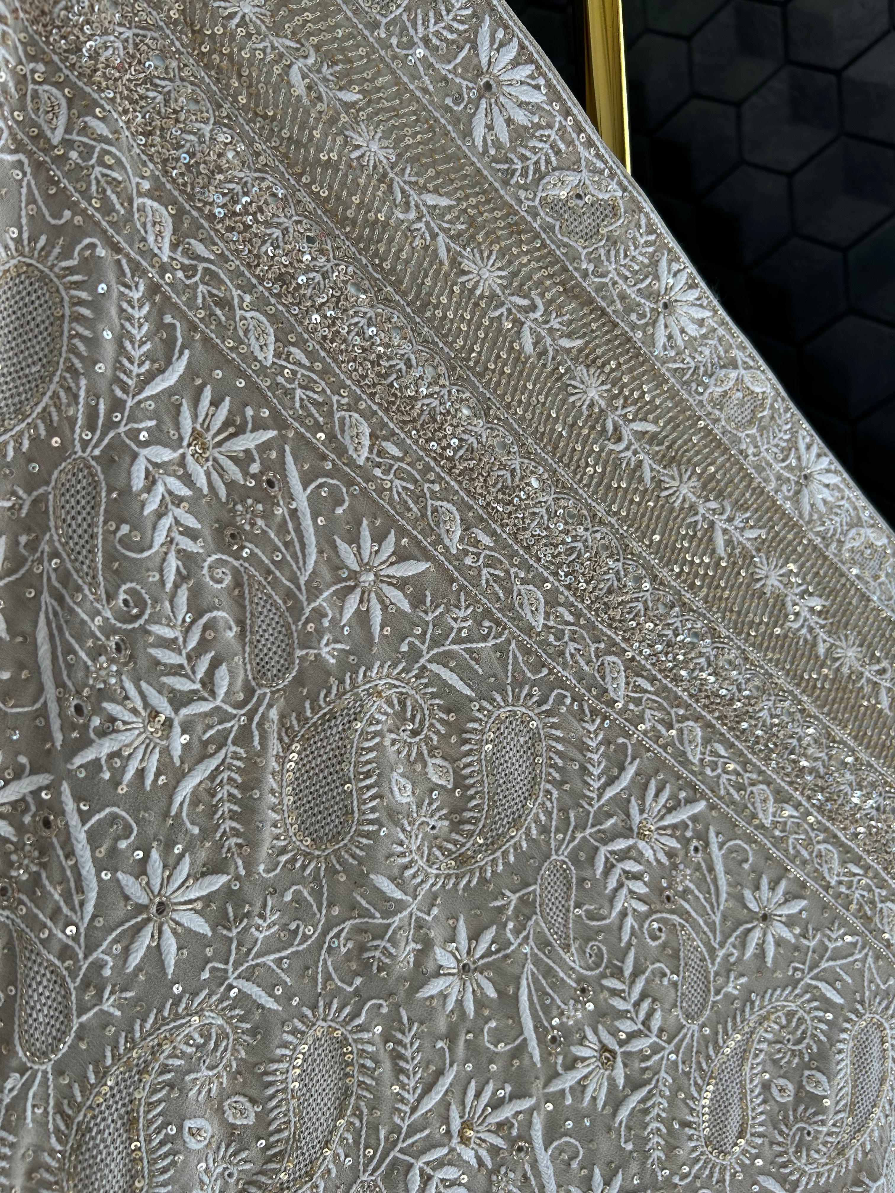 Ivory Georgette Chikankari Dupatta