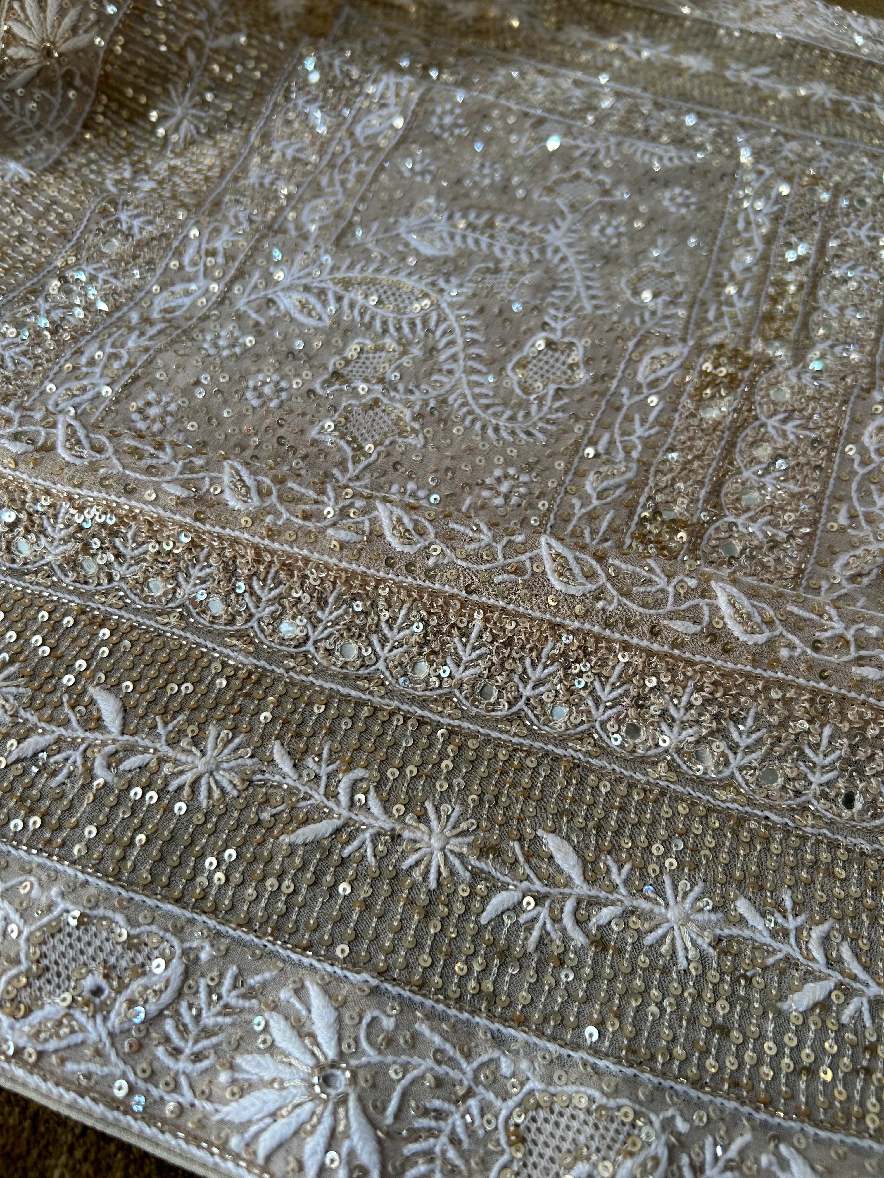 Ivory Georgette Chikankari Dupatta