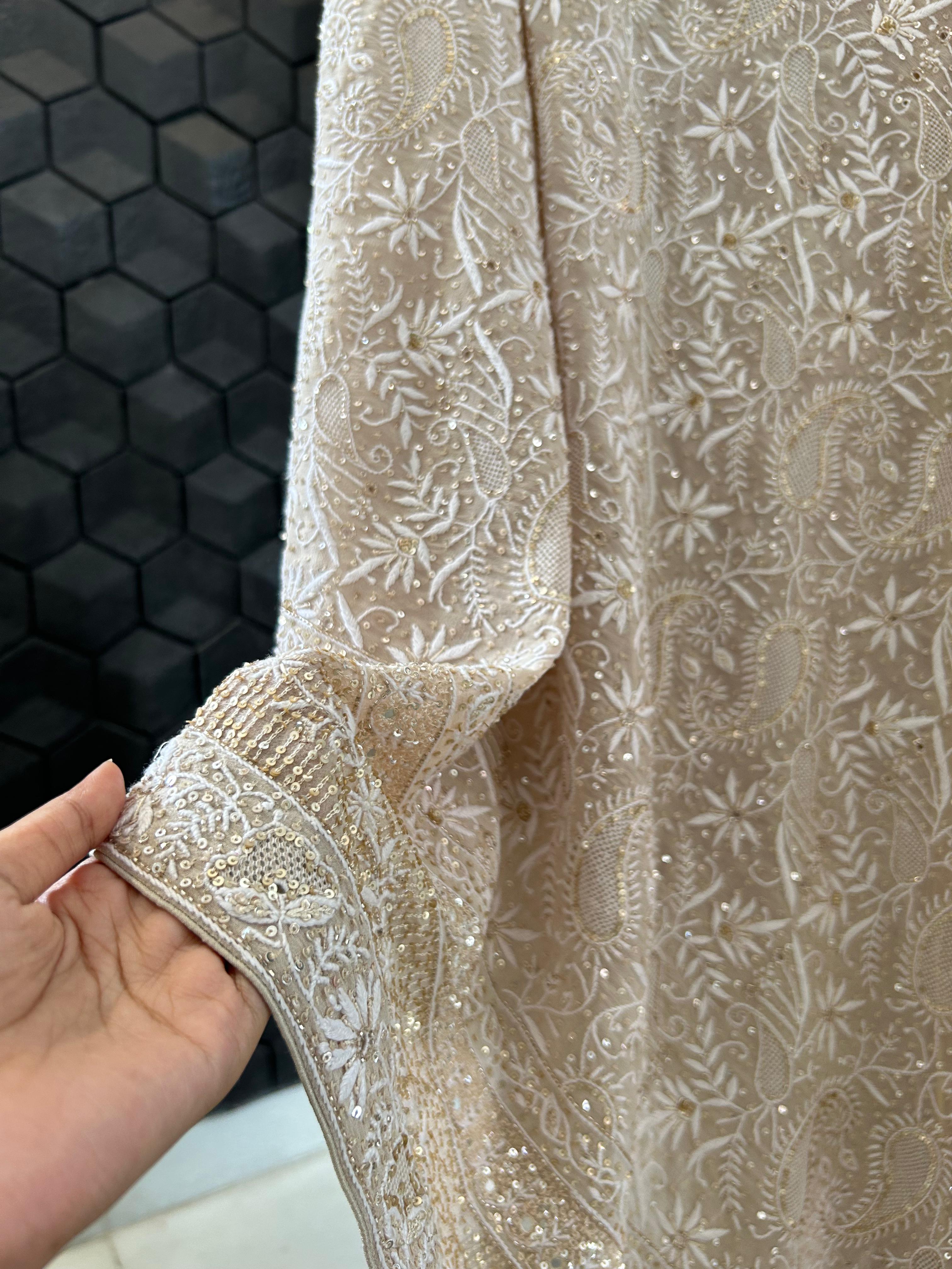 Ivory Georgette Chikankari Dupatta
