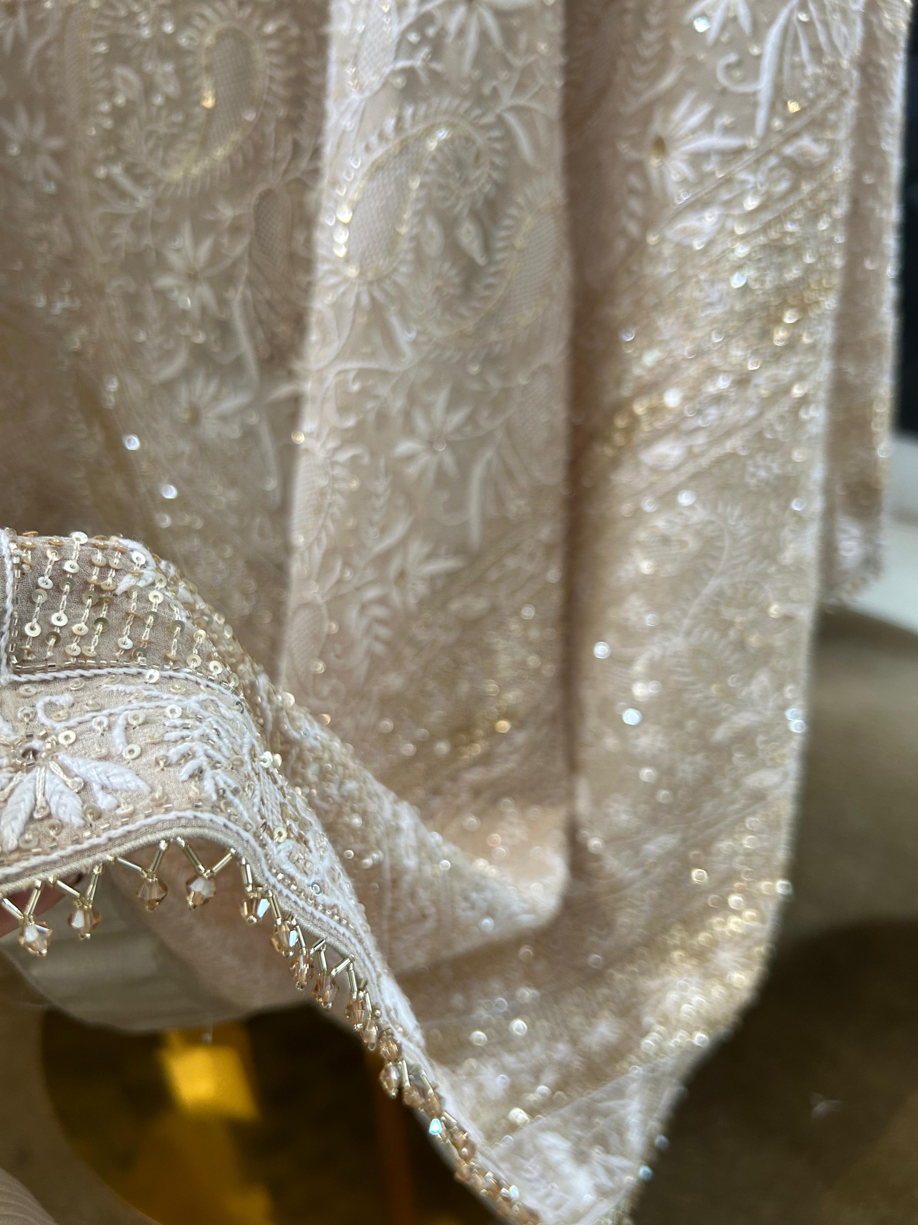 Ivory Georgette Chikankari Dupatta