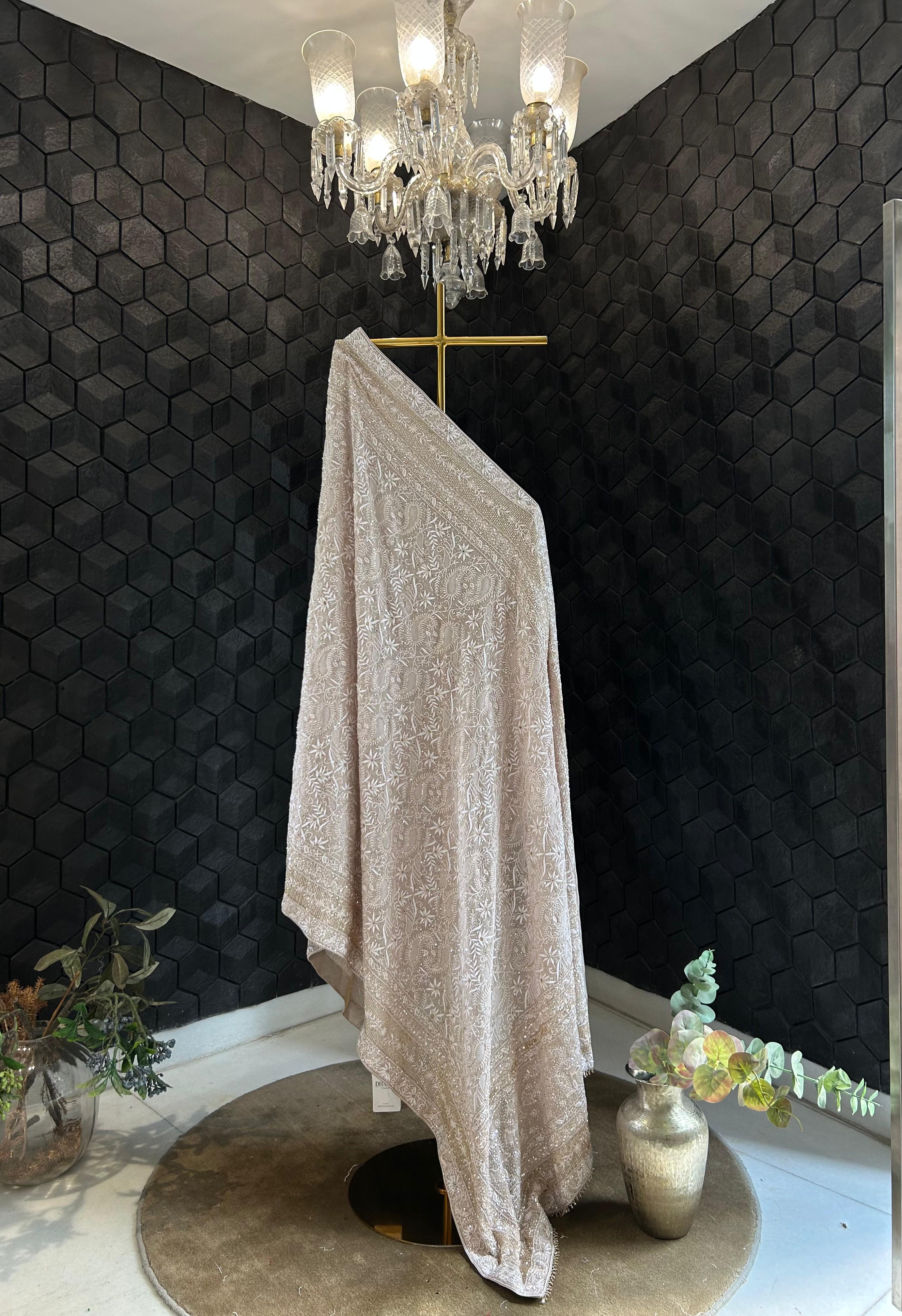 Ivory Georgette Chikankari Dupatta