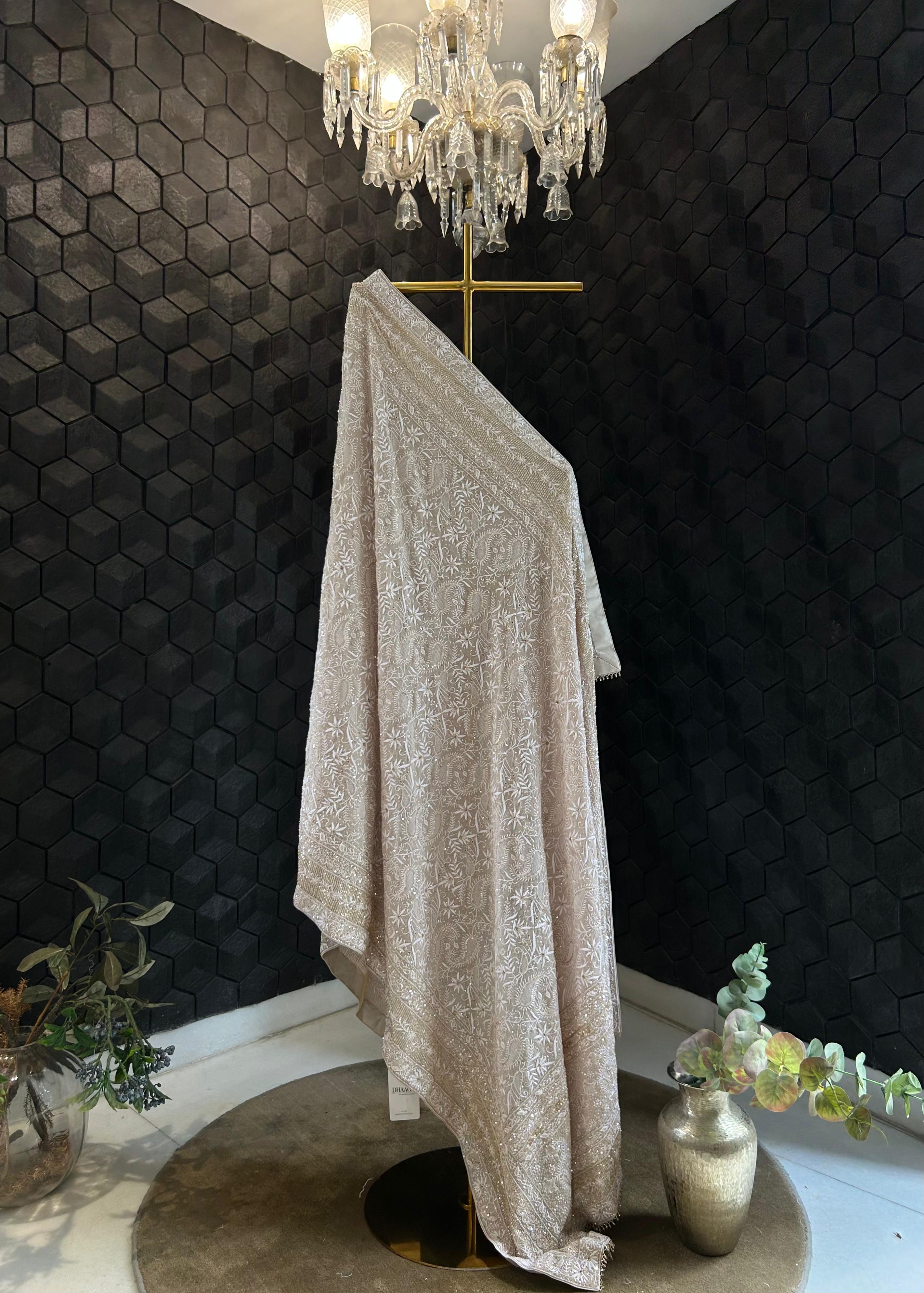 Ivory Georgette Chikankari Dupatta