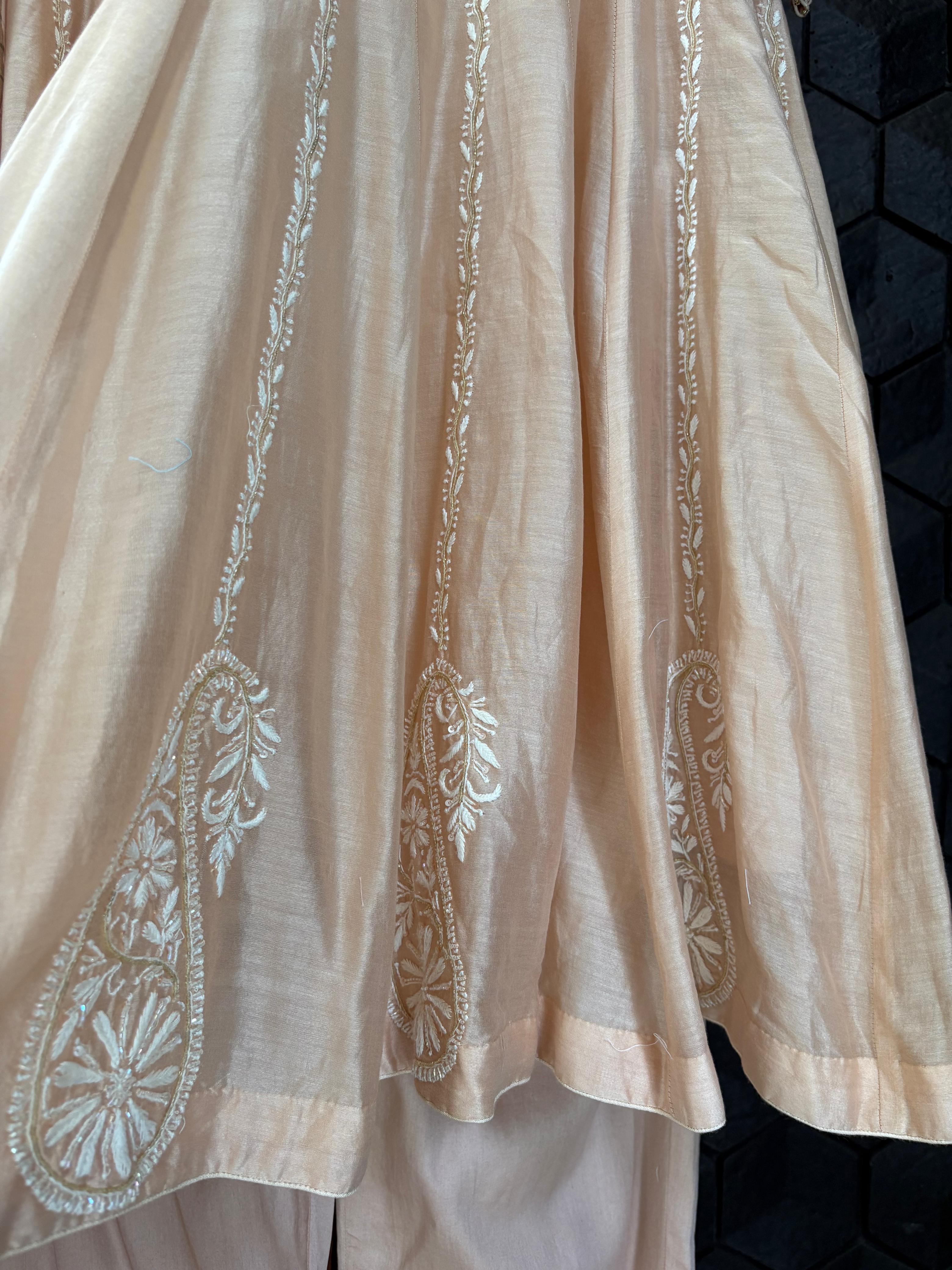Peach Chanderi Chikankari Anarkali Set
