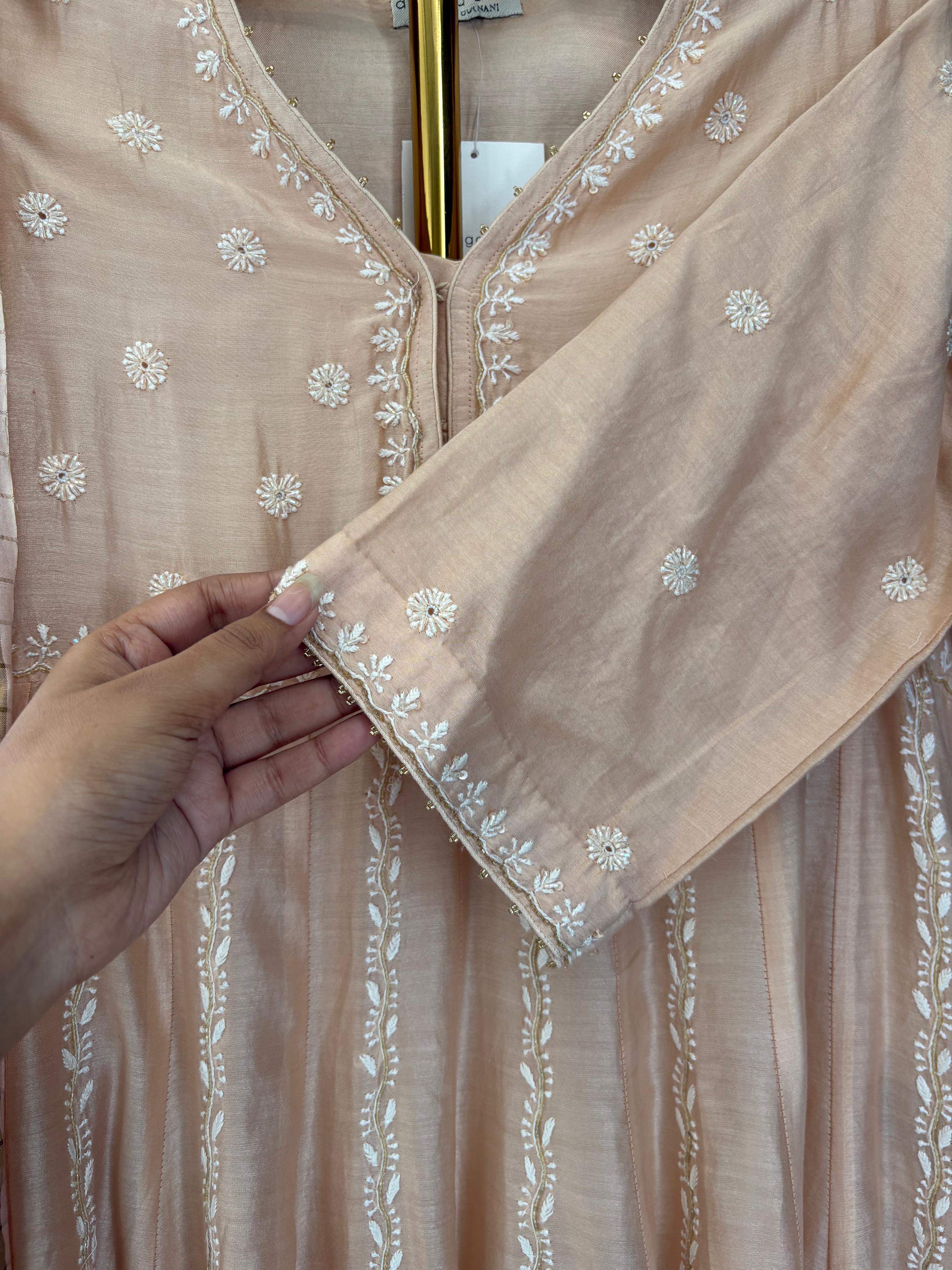 Peach Chanderi Chikankari Anarkali Set