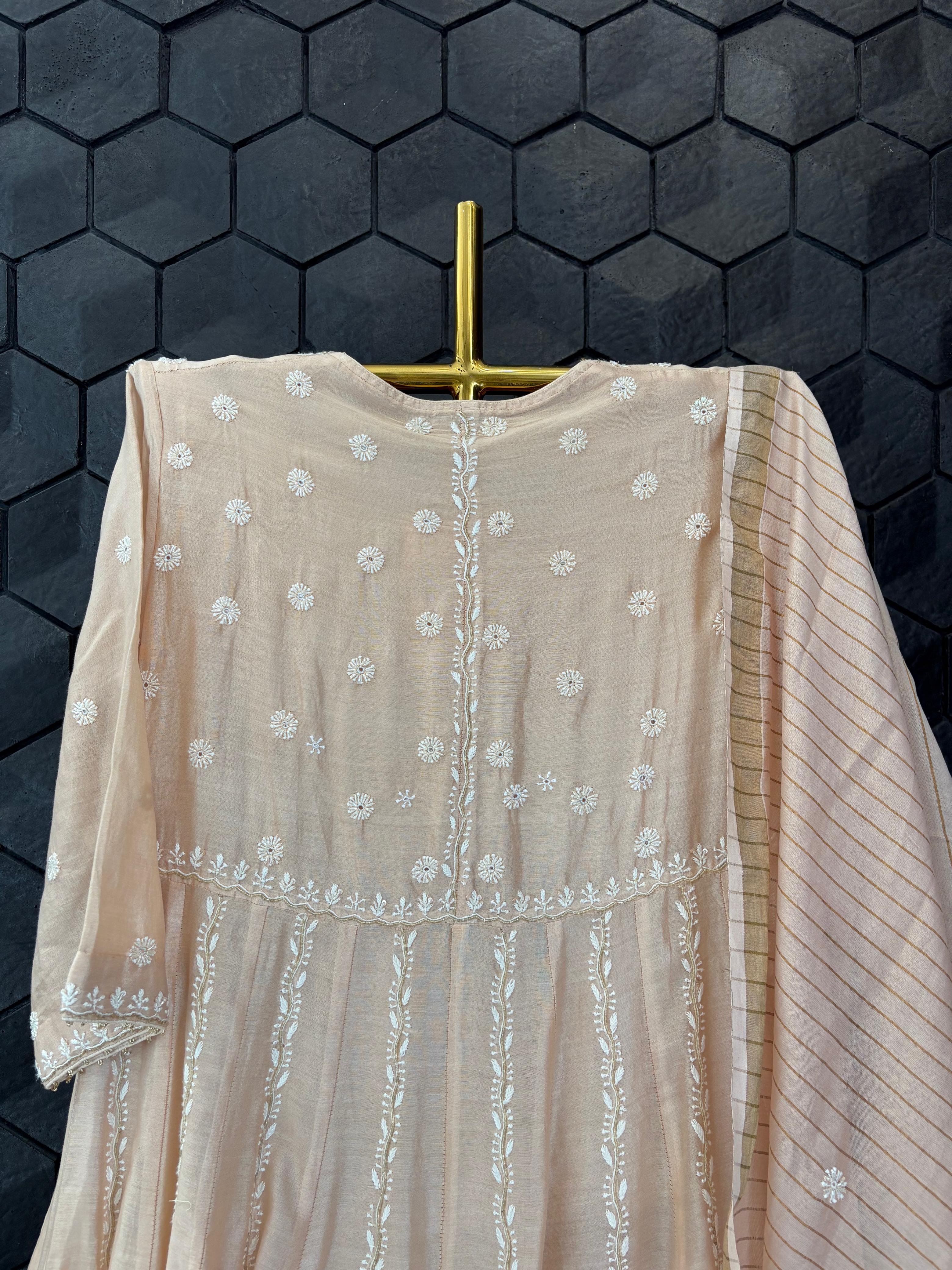 Peach Chanderi Chikankari Anarkali Set