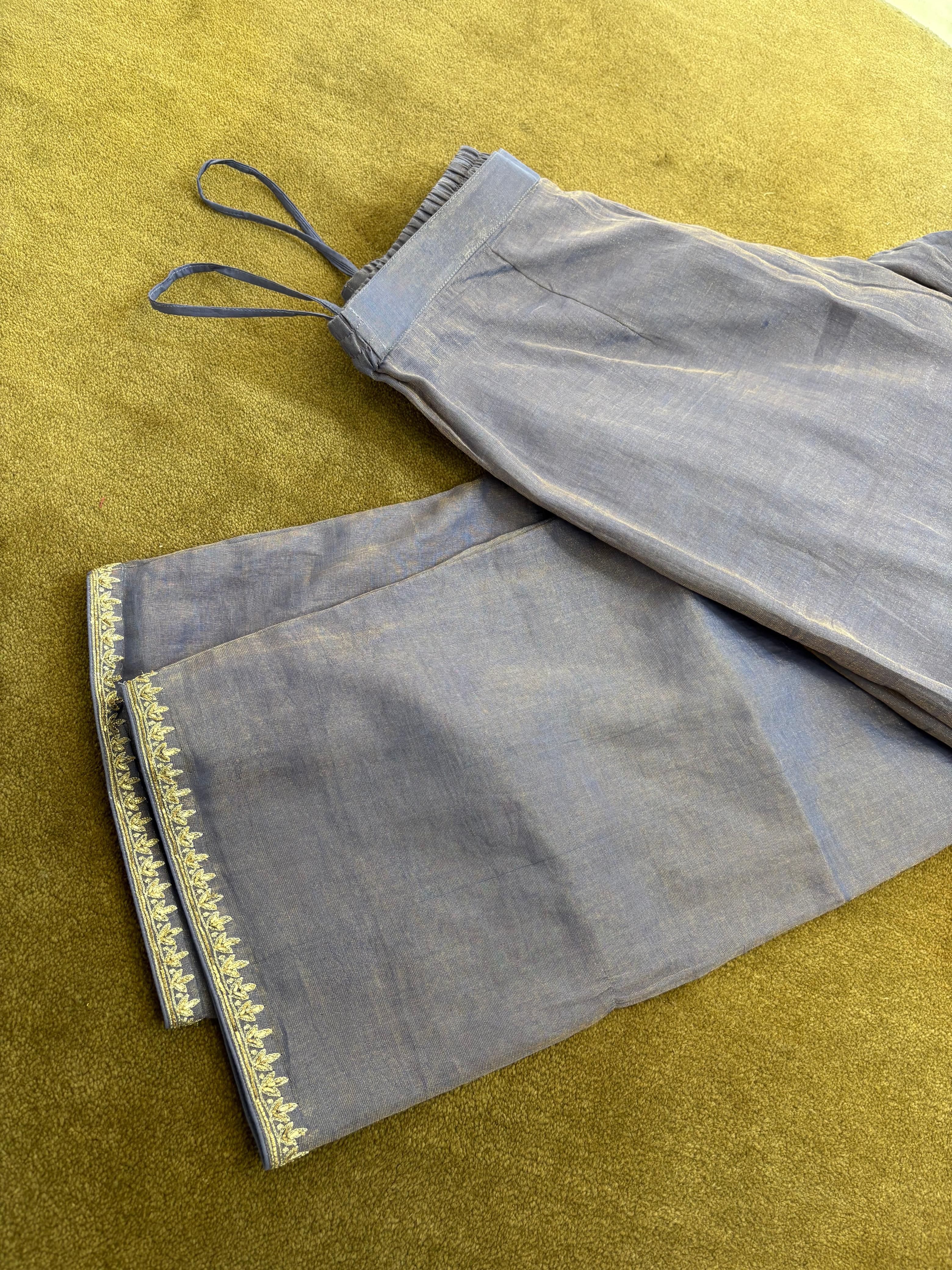 Purple mukaish tissue chikankari kurta set