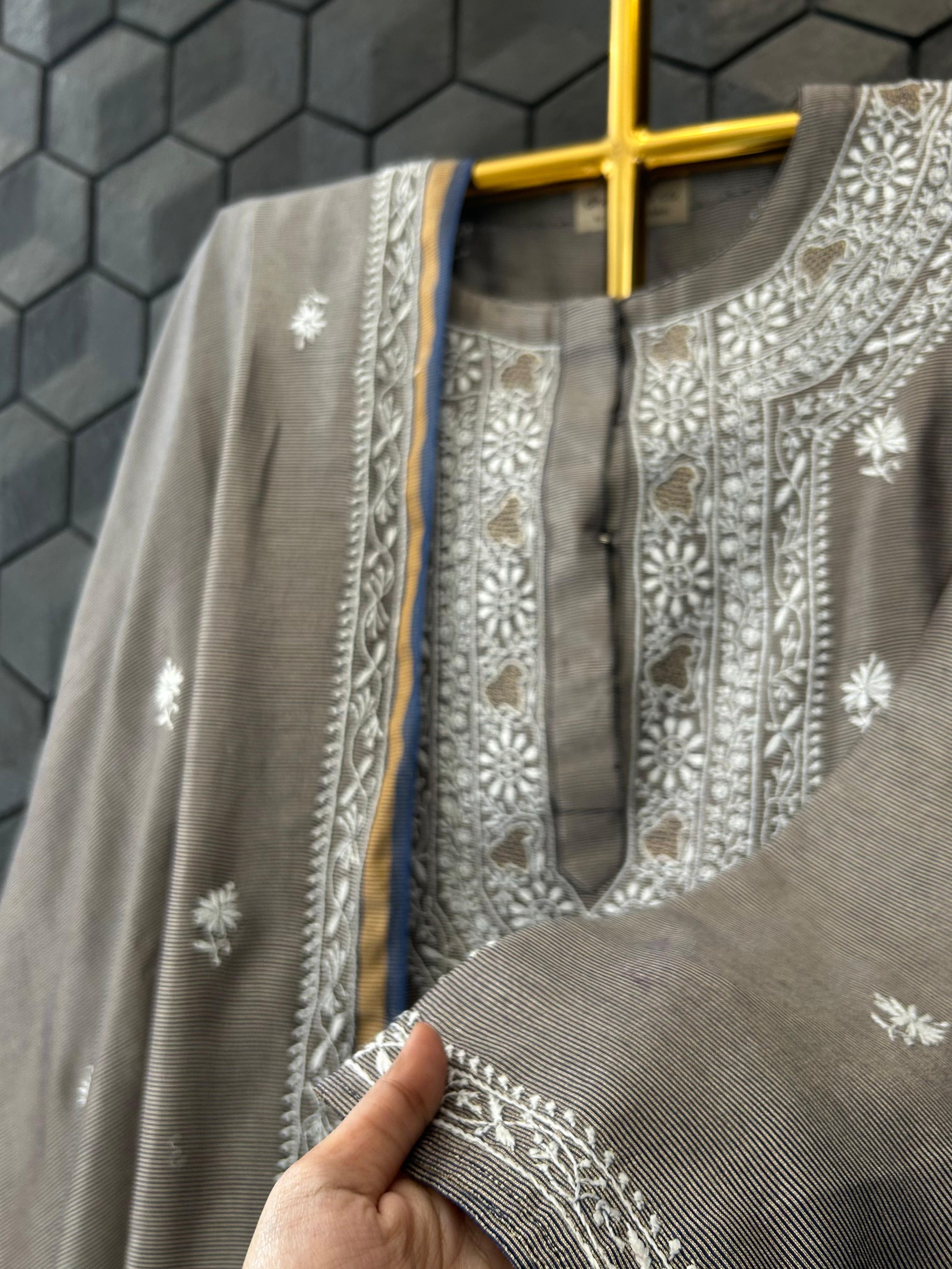 Grey Chanderi Chikankari kurta set