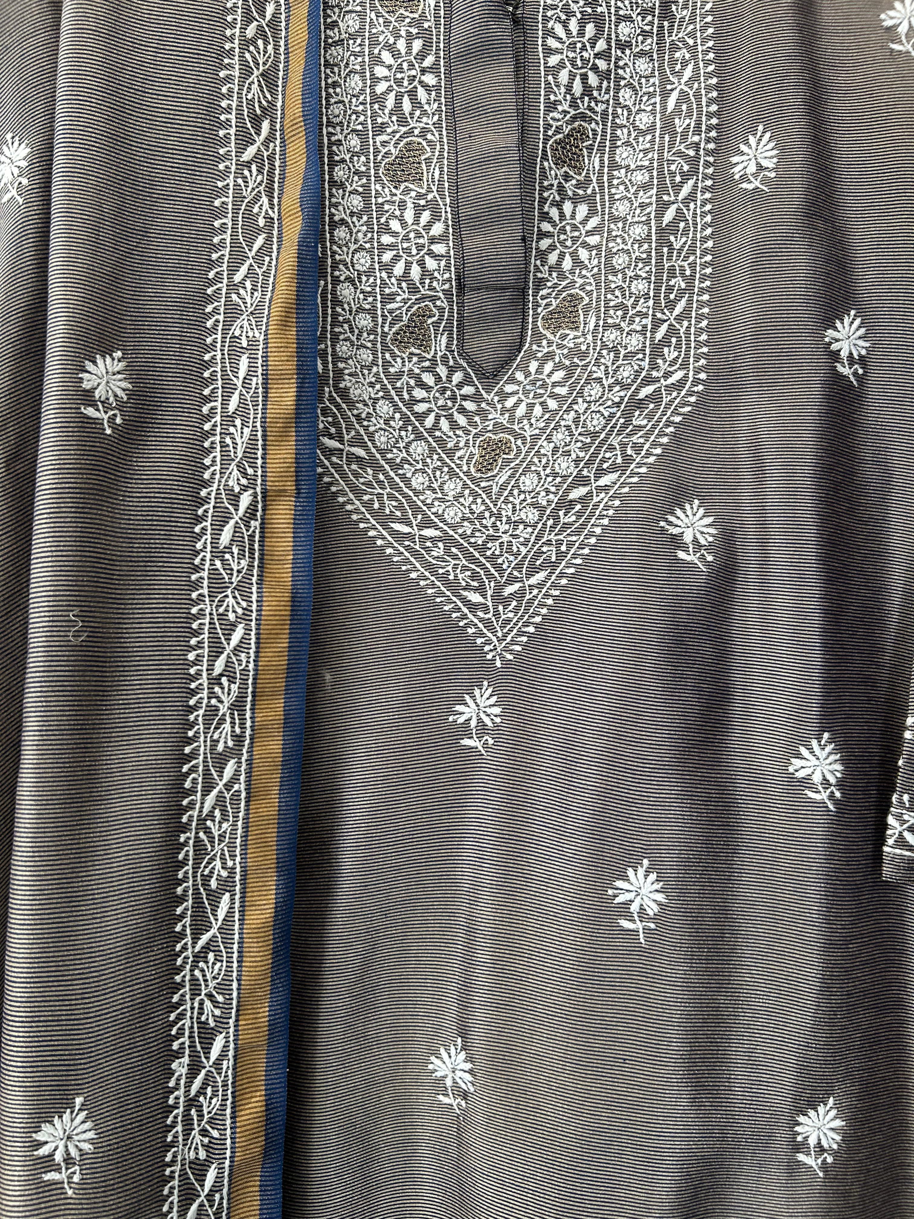 Grey Chanderi Chikankari kurta set