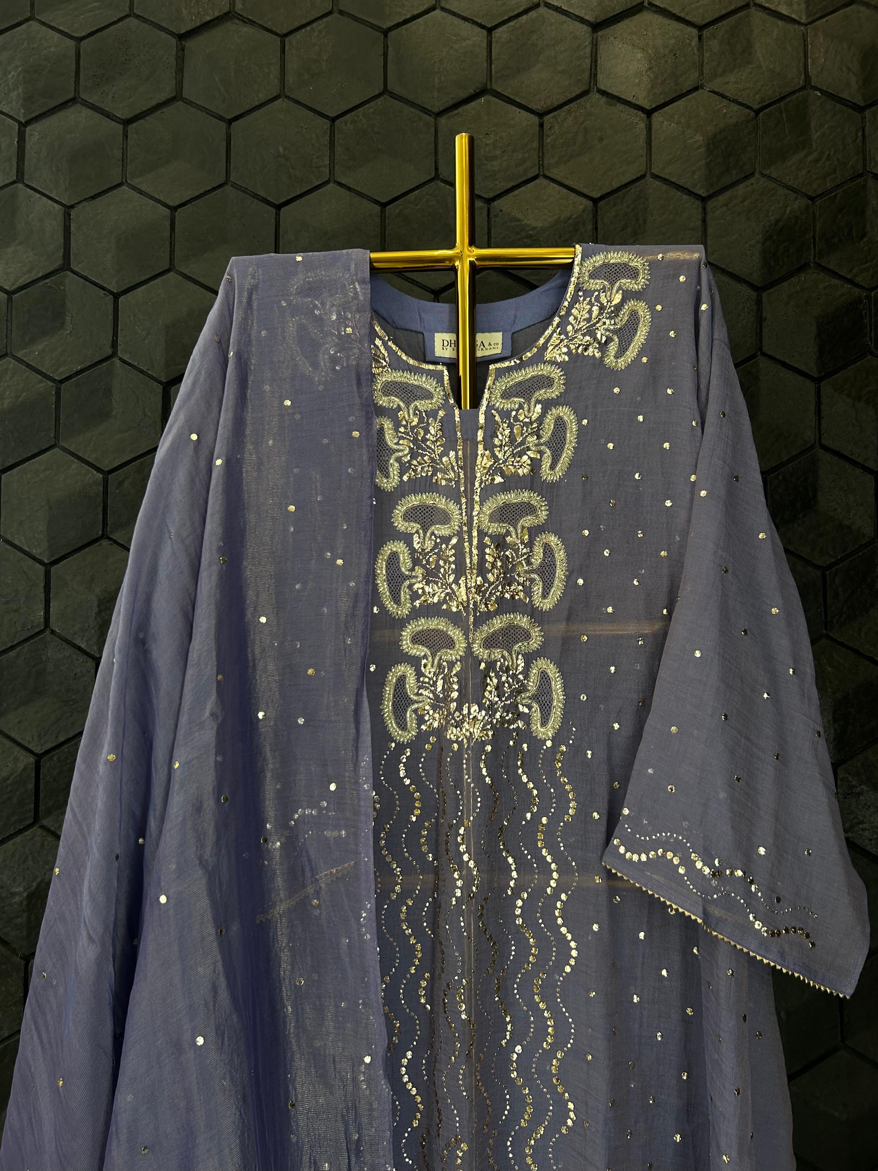 Purple tissue mukaish kurta set