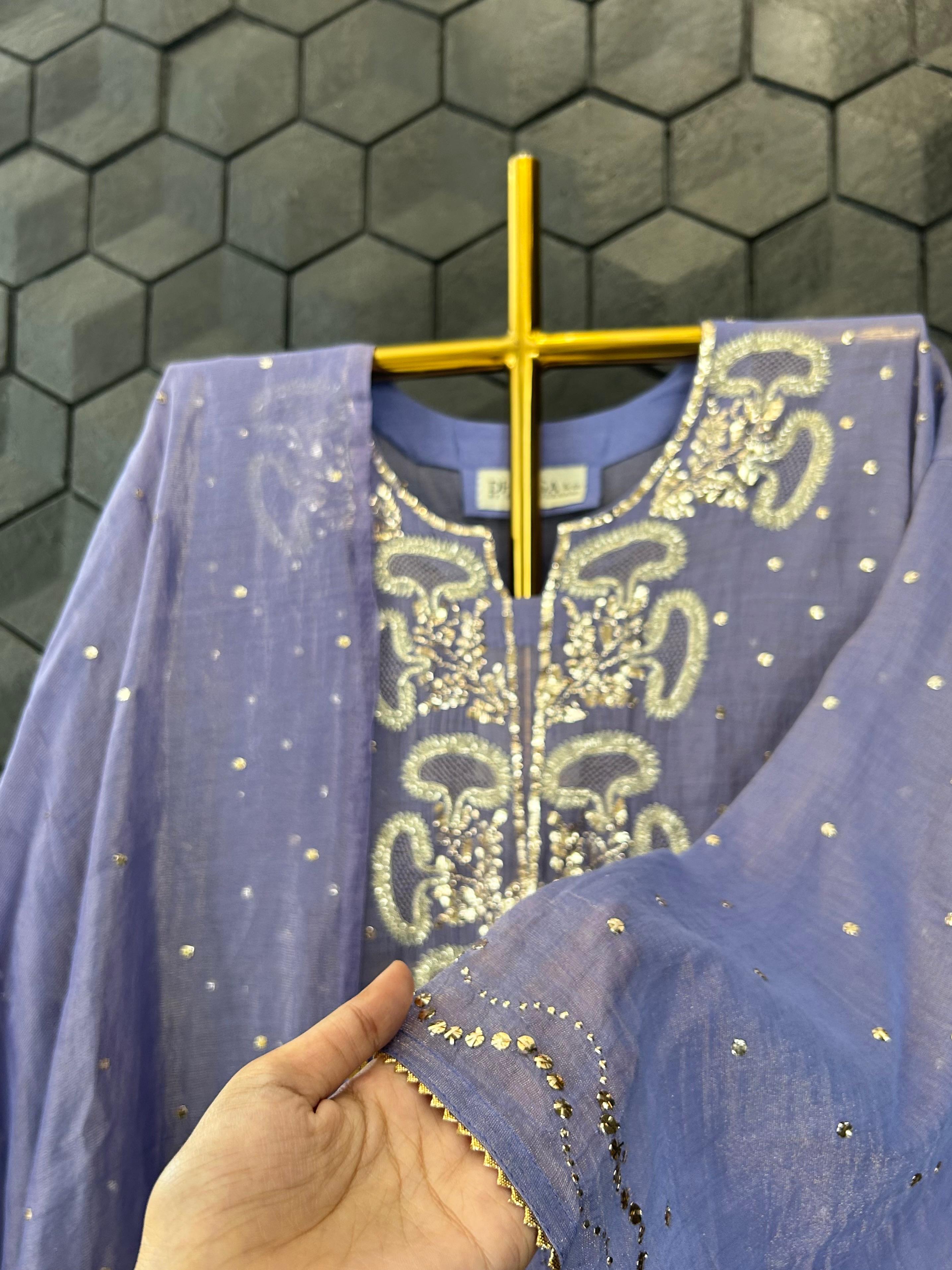 Purple tissue mukaish kurta set