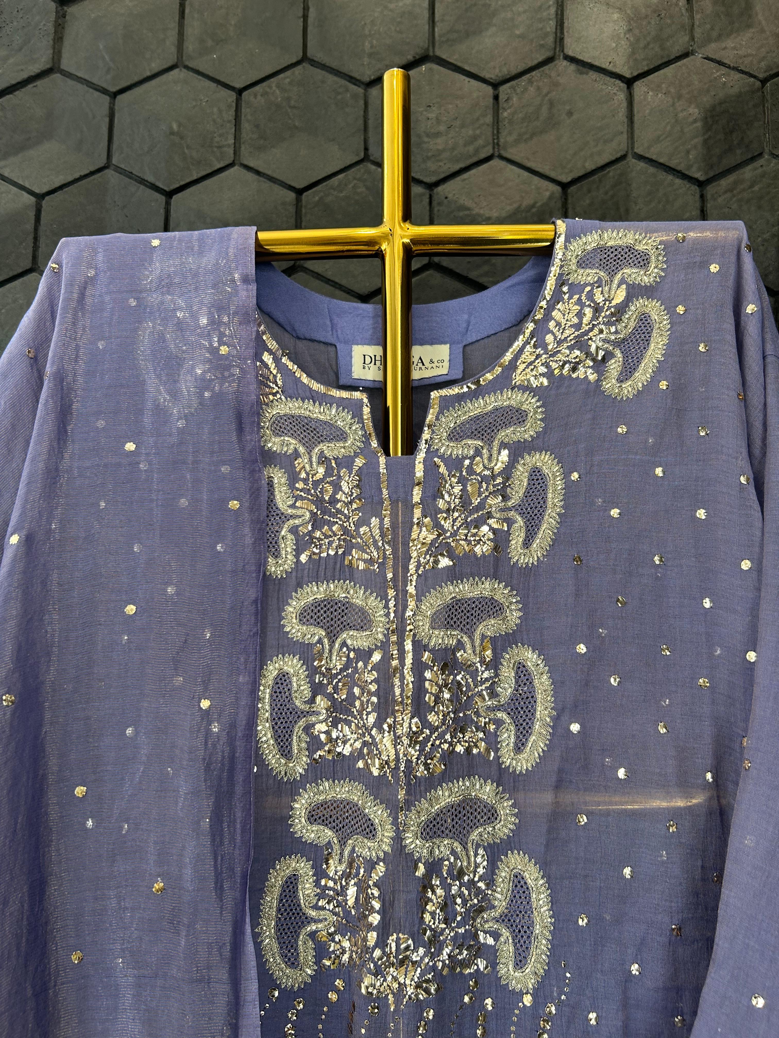 Purple tissue mukaish kurta set