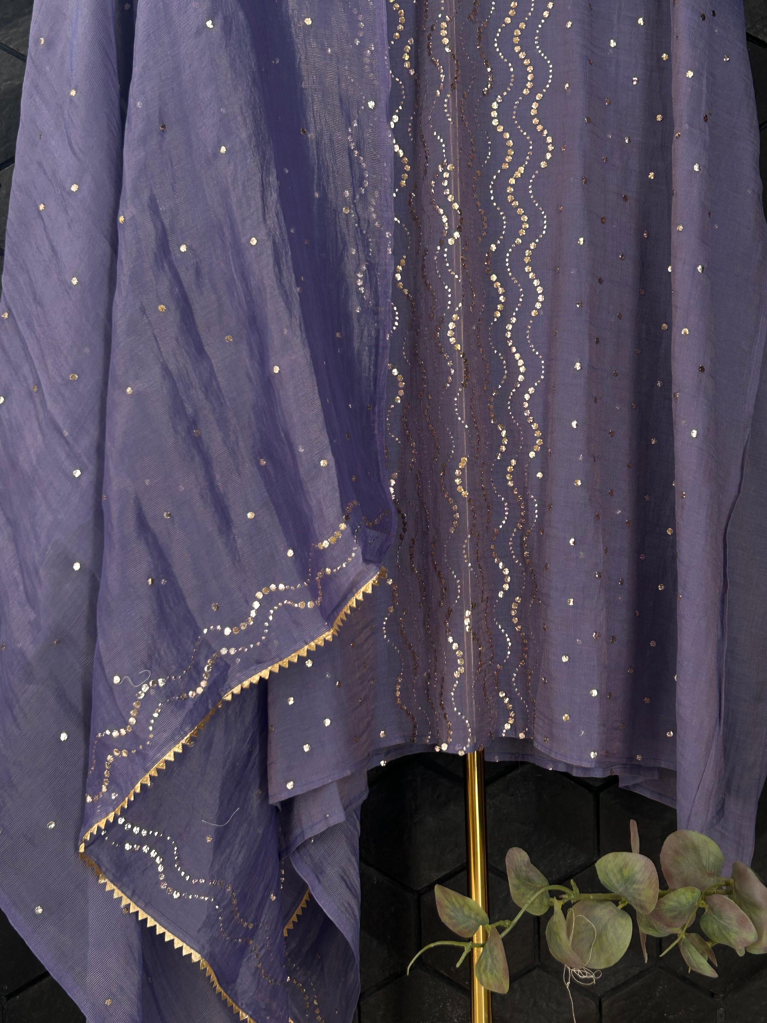 Purple tissue mukaish kurta set