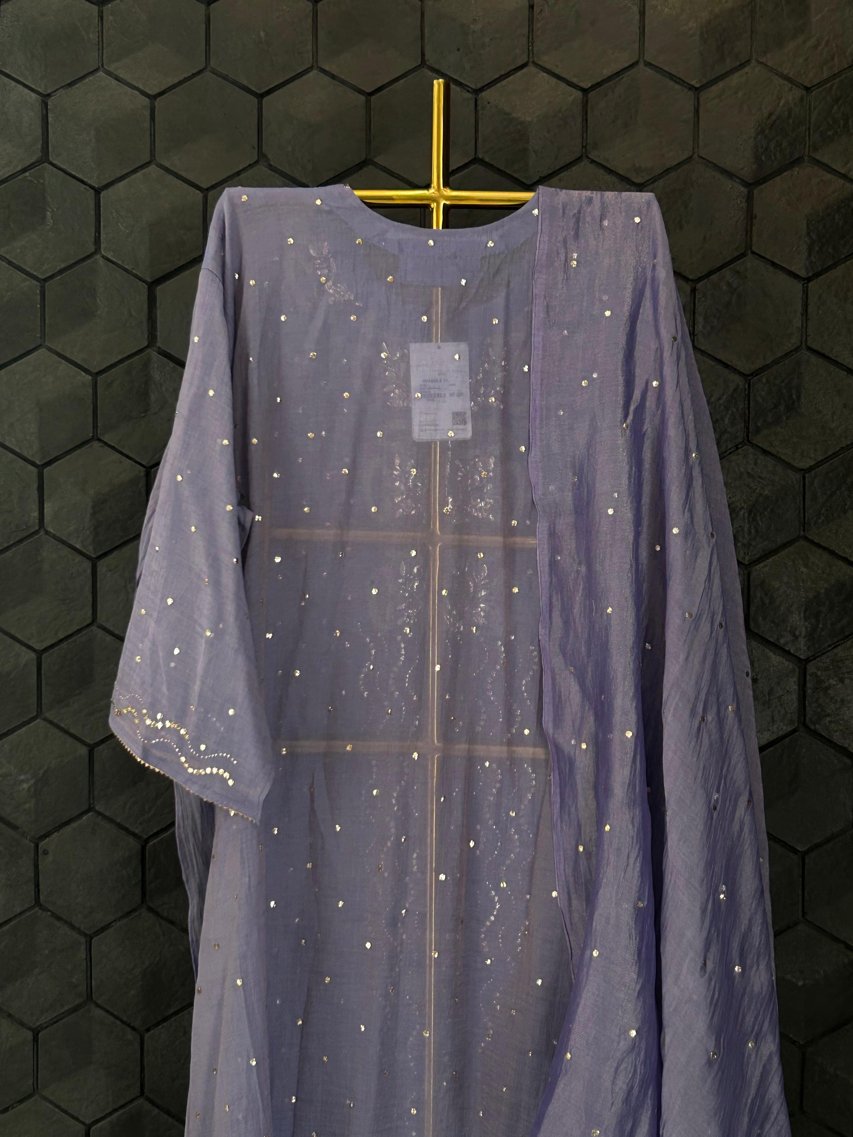 Purple tissue mukaish kurta set