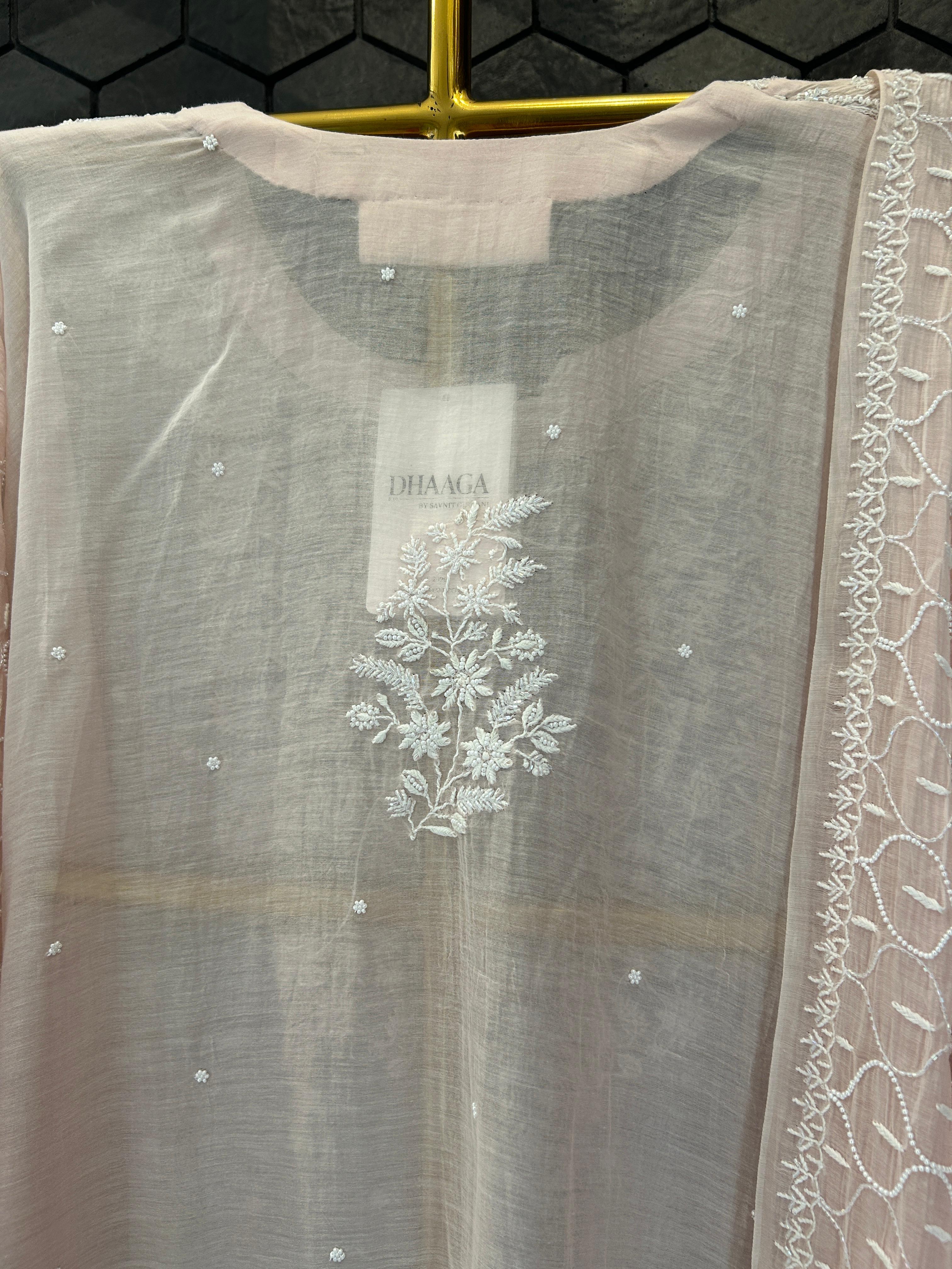Pink Mul chanderi chikankari kurta set